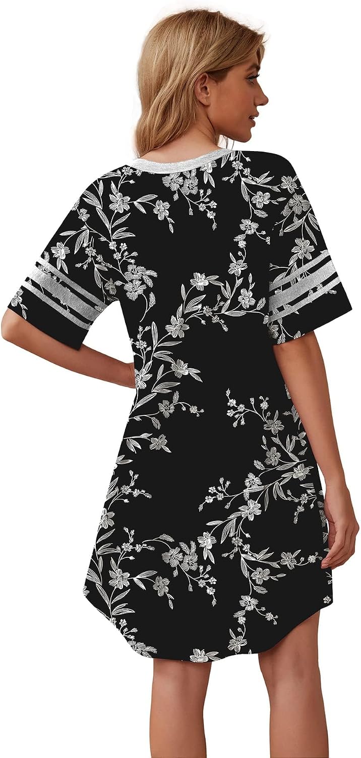 Thumbnail 2 de Actcat Damen Nachthemd Sexy Schlafshirt mit V-Ausschnitt, Kurzarm (Baumollmischgewebe) – Nachtkleid in XXL