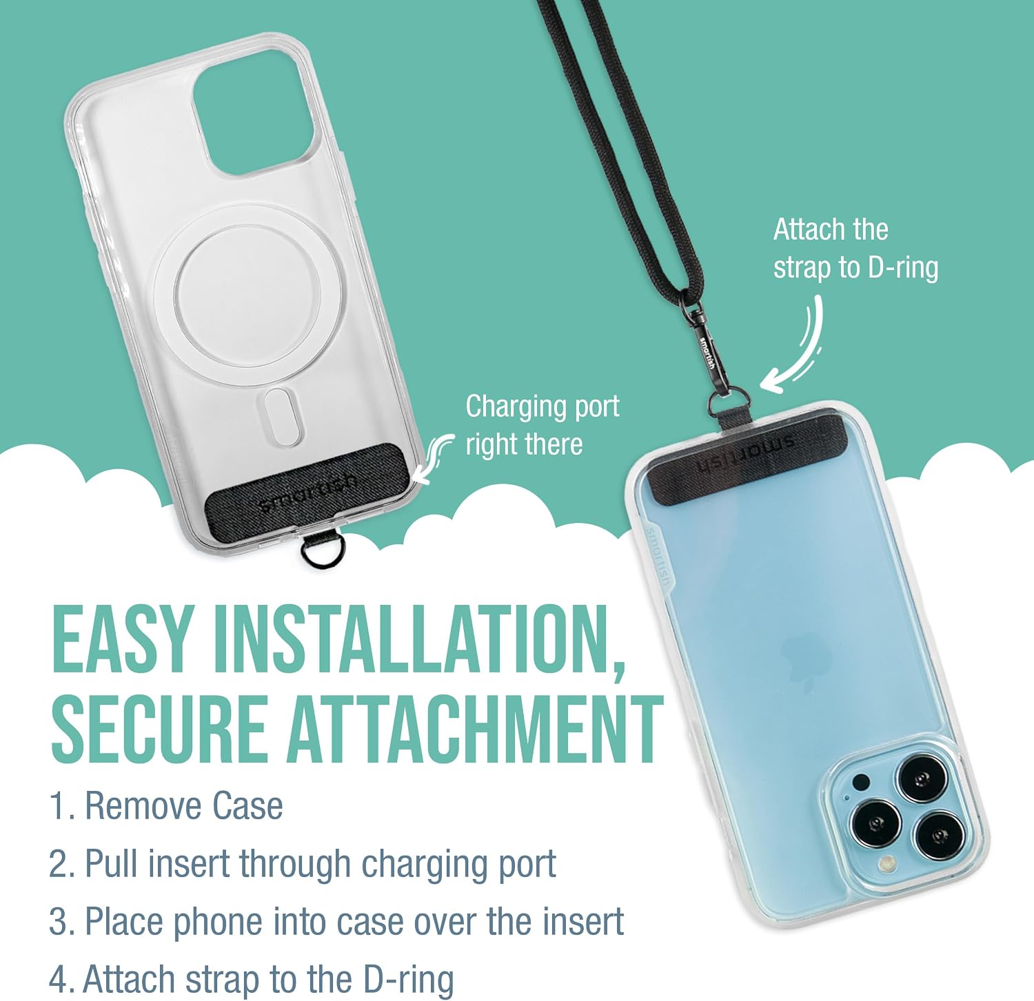 Detalle de Smartish Case Clinger Phone Lanyard with Adjustable Black Rope Strap