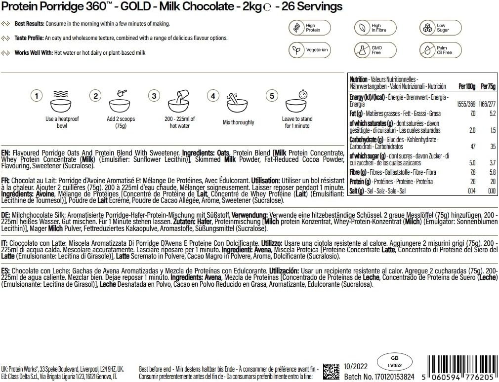 Detalle 2 de Protein Porridge 360 Gold 21 g Protein