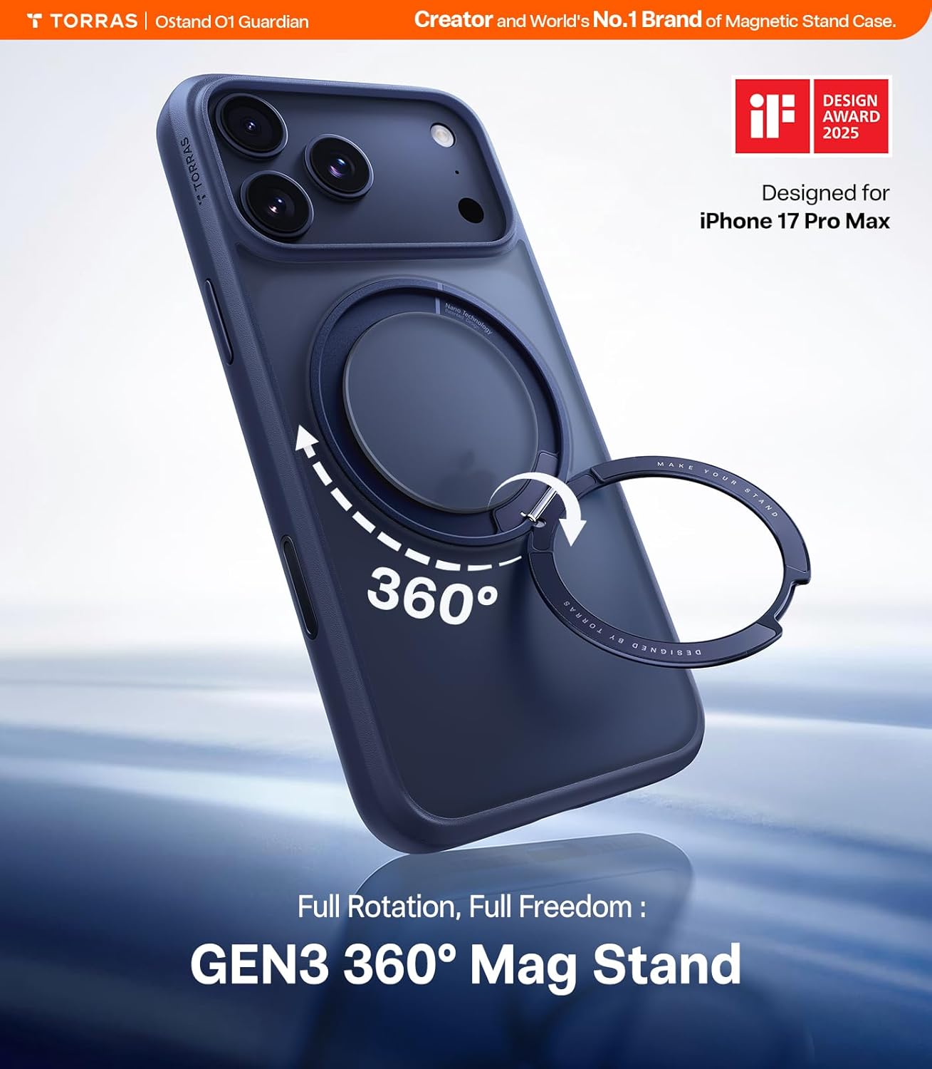 Detalle 2 de TORRAS Upgraded 360 Magnetic Stand for iPhone 17 Pro Max