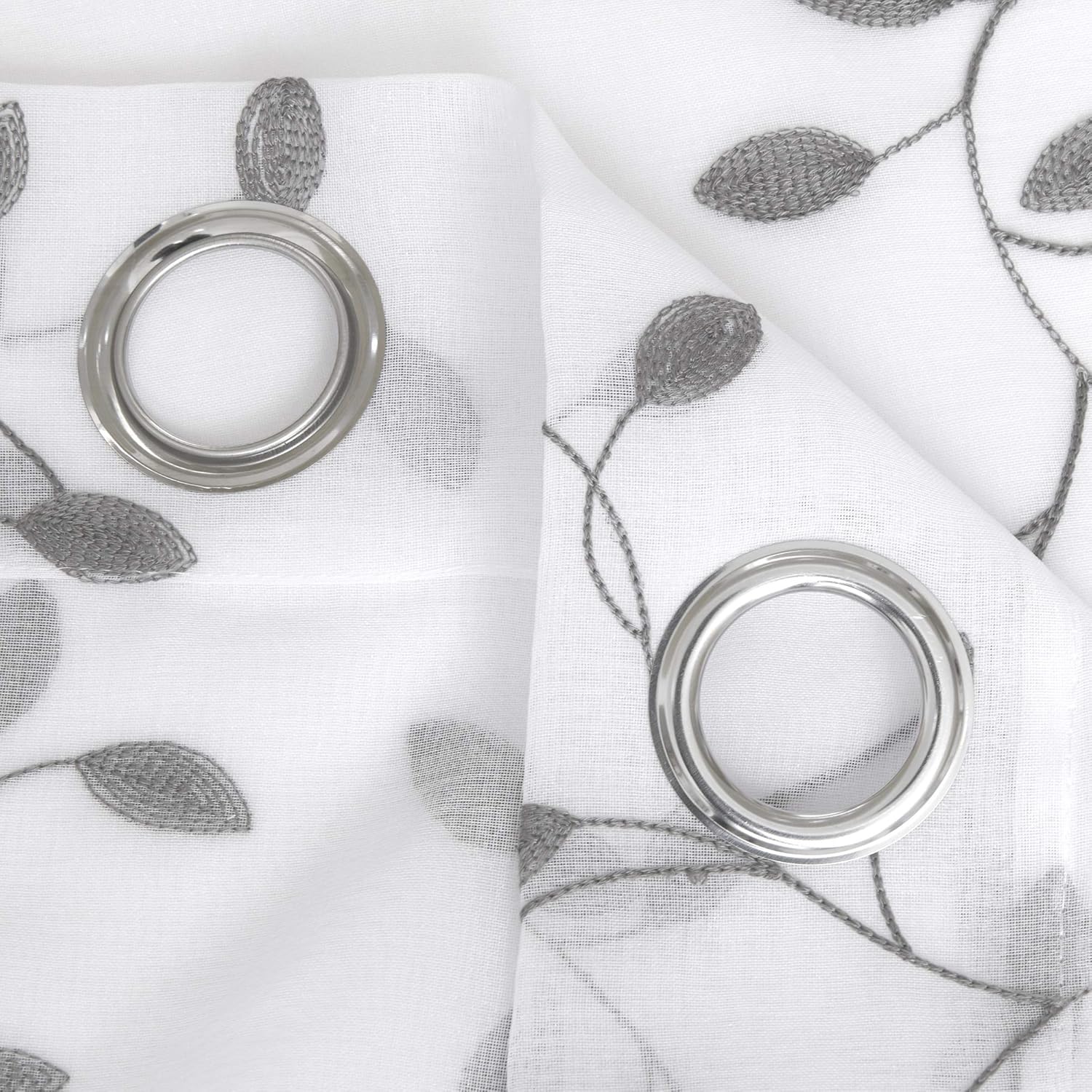 Thumbnail 3 de Deconovo – Lot de 2 rideaux en voile aspect lin avec broderie, 138 x 140 cm, gris