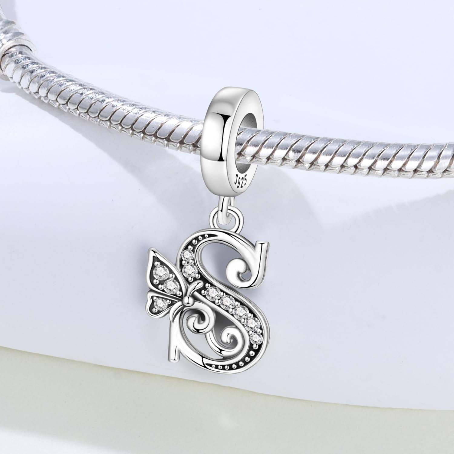 Detalle de CYCUFF Ciondolo lettera A farfalla in argento 925 – compatibile con bracciali e collane europee