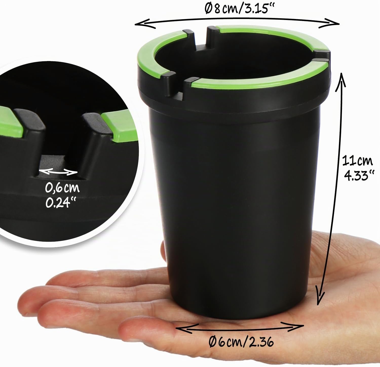 Detalle de Com-Four® 4X Posacenere per Esterni – Anti Vento con Coperchio Luminoso, Ø 8 cm, 4 Pezzi neri