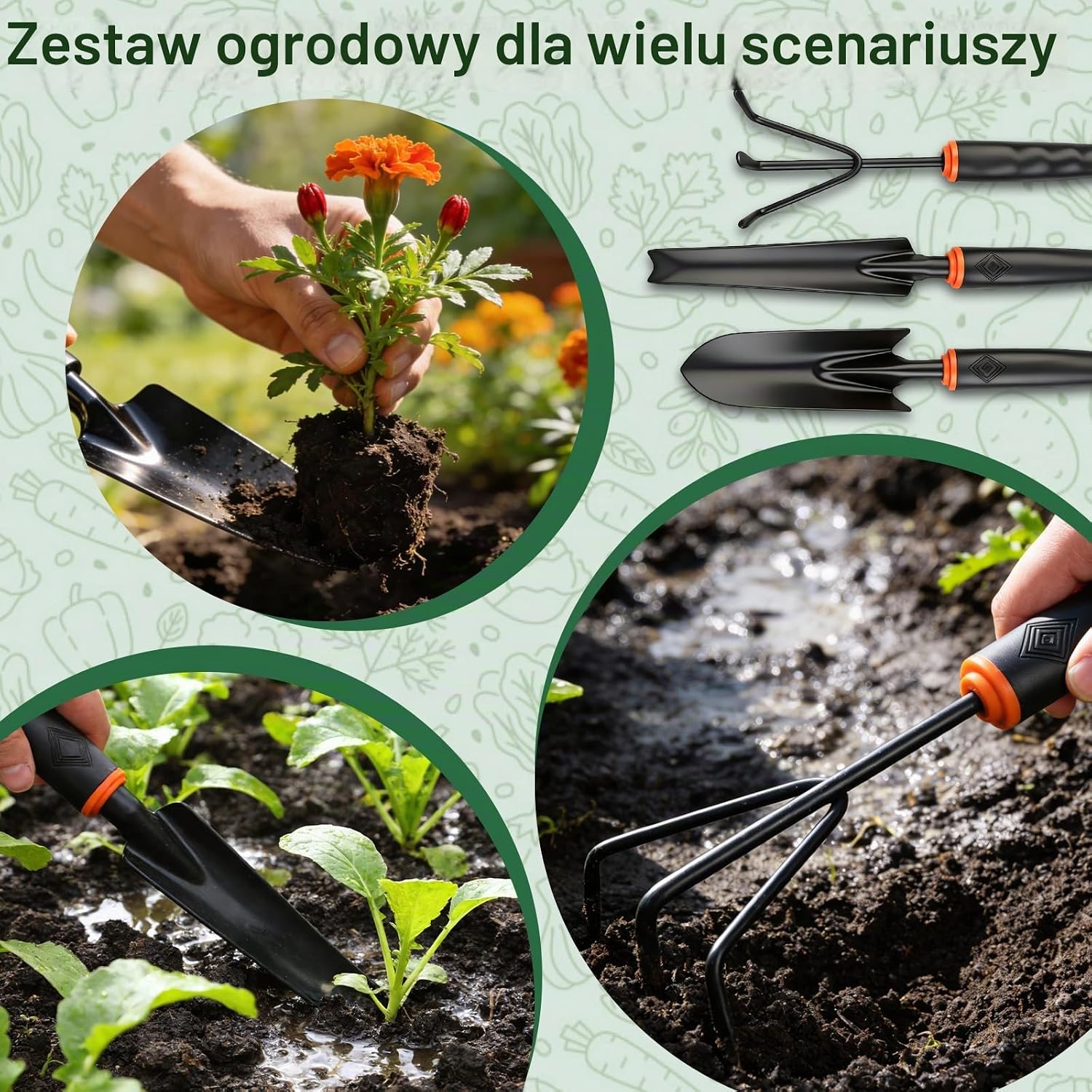 Detalle 1 de msymsyu MSY-078-01 – zestaw 3 narzędzi ogrodowych ze stali węglowej
