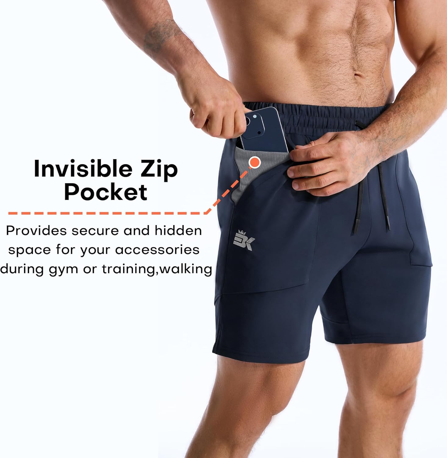 Thumbnail 3 de BROKIG Mens Zero Armor Gym Shorts with Zip Pockets – running, workout and gym training shorts