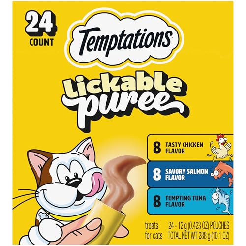 Detalle de Temptations Creamy Puree Cat Treats, Chicken, Salmon & Tuna — 24 Count