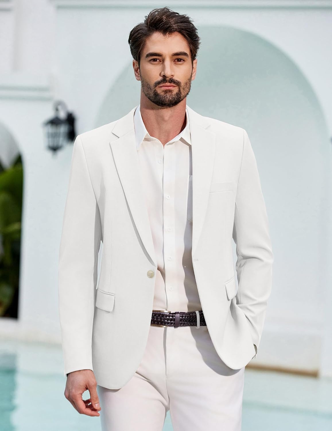 Detalle 2 de COOFANDY Giacca blazer da uomo sportiva casual con 1 bottone, business casual