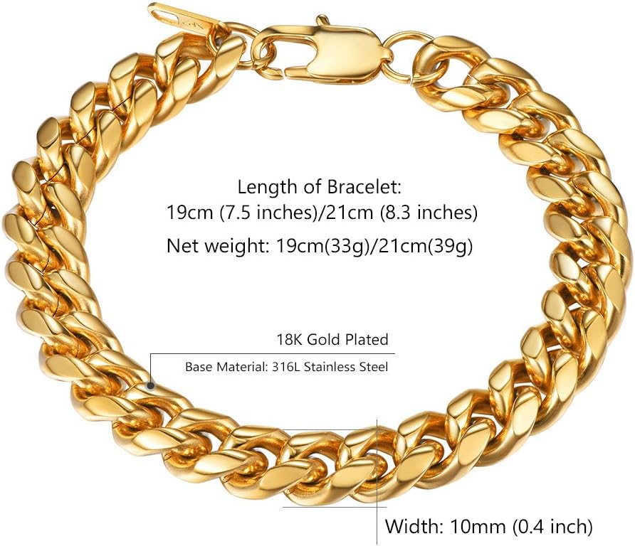 Thumbnail 2 de PROSTEEL Gourmette Homme/Femme en Acier Inoxydable plaqué Or 18K – Maillons 4,8–14 mm, Longueurs 16/19/21 cm
