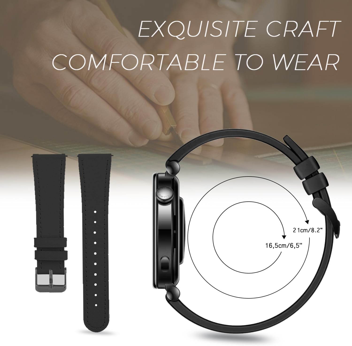 Detalle de Bracelet cuir 18 mm pour Huawei Watch GT6/GT5/GT4 41 mm (remplacement) avec boucle inox