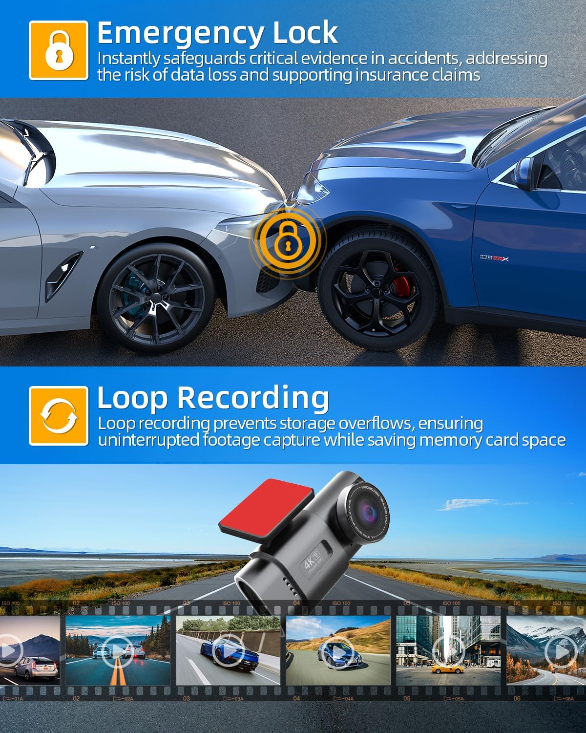 Thumbnail 4 de Caméra Dashcam 4K avec WiFi et vision nocturne