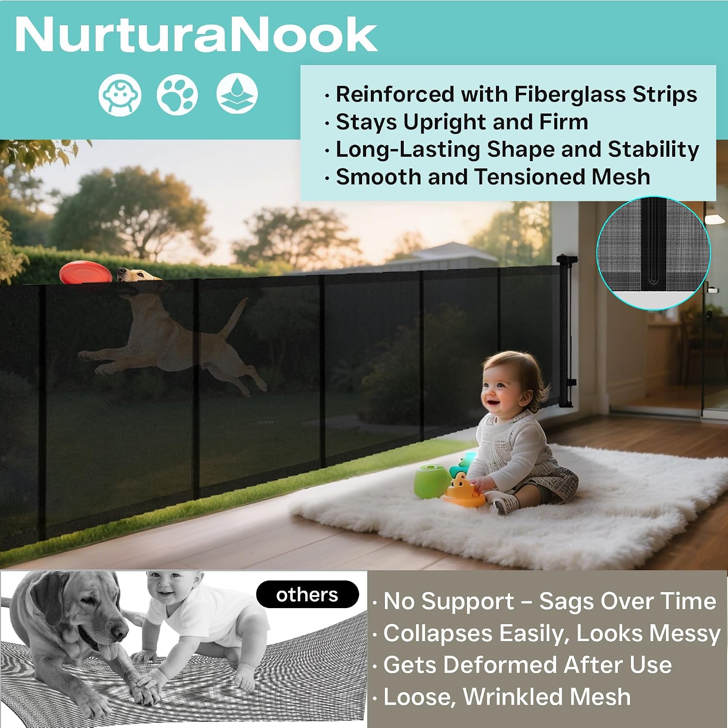 Thumbnail 3 de NurturaNook Retractable Baby Gate, 34-Inch Mesh Gate, Up to 100 Inches Wide