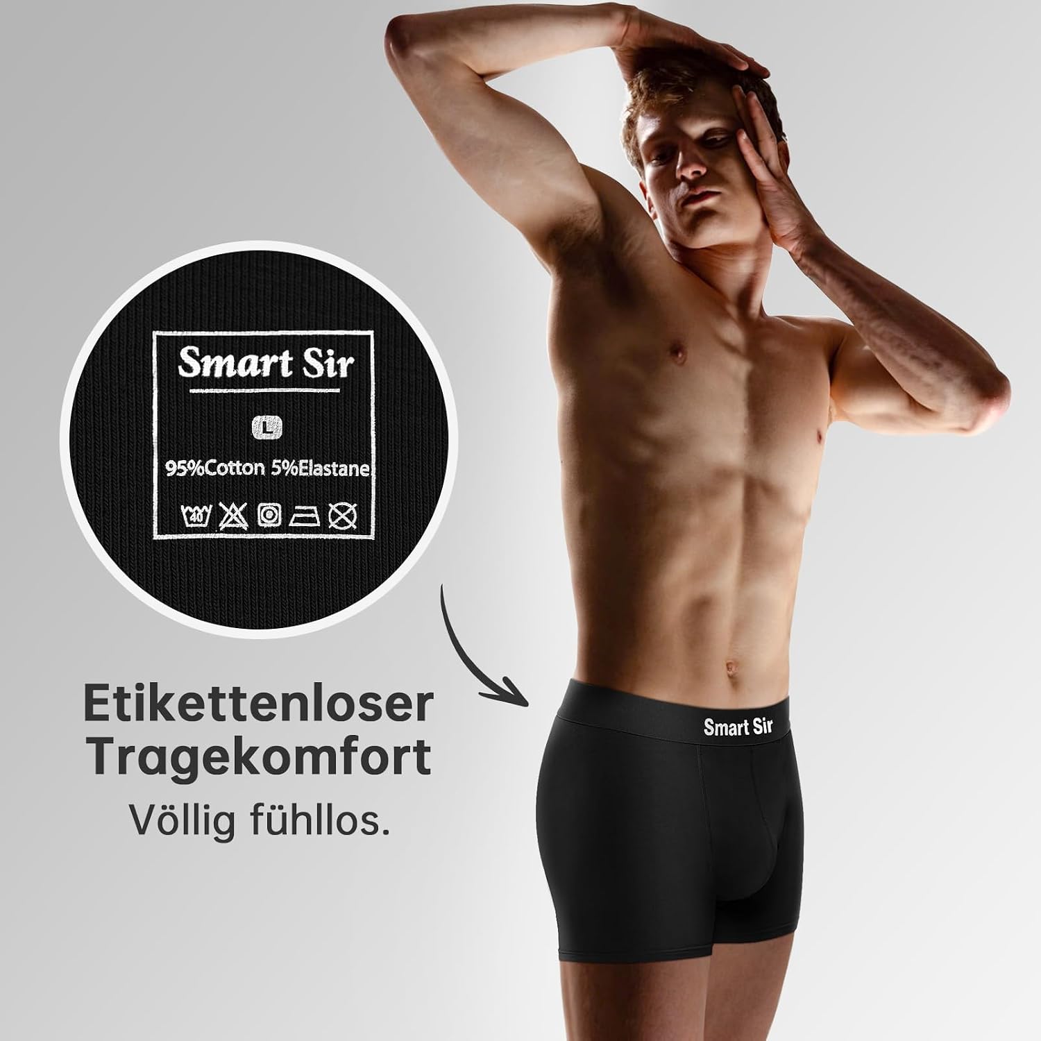 Detalle de Smart Sir Boxershorts Herren 12er-Pack – Baumwolle, elastischer Bund, OEKO-TEX