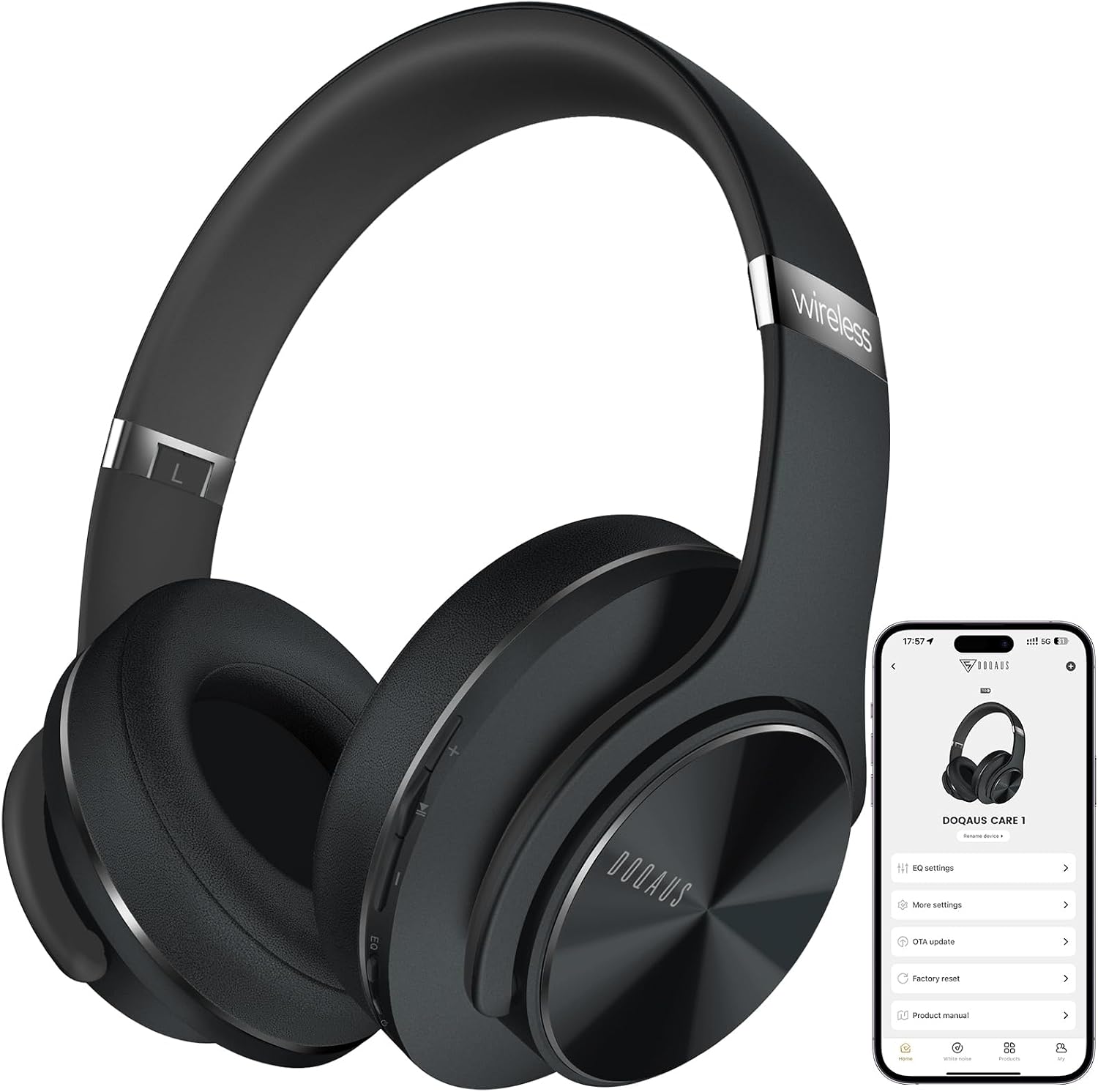 Detalle de DOQAUS Bluetooth Kopfhörer Over Ear – bis zu 90 Std Akku, 9 EQ-Modi, Memory-Protein Ohrpolster