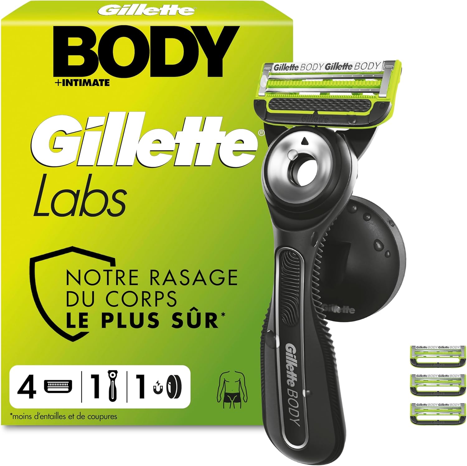 Detalle de Gillette Labs Body + Intimate – rasoir intime homme pour le rasage du corps et du pubis, avec 4 recharges