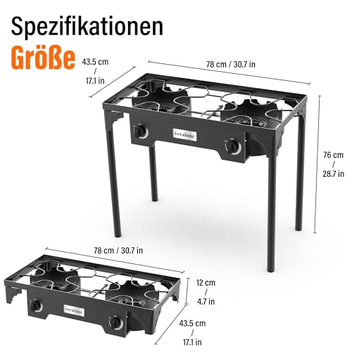 Thumbnail 7 de Veralune 10 kW Gas Hockerkocher – 2 Flammig, 20 PSI Regler, Outdoor, Camping und Notfallkochen