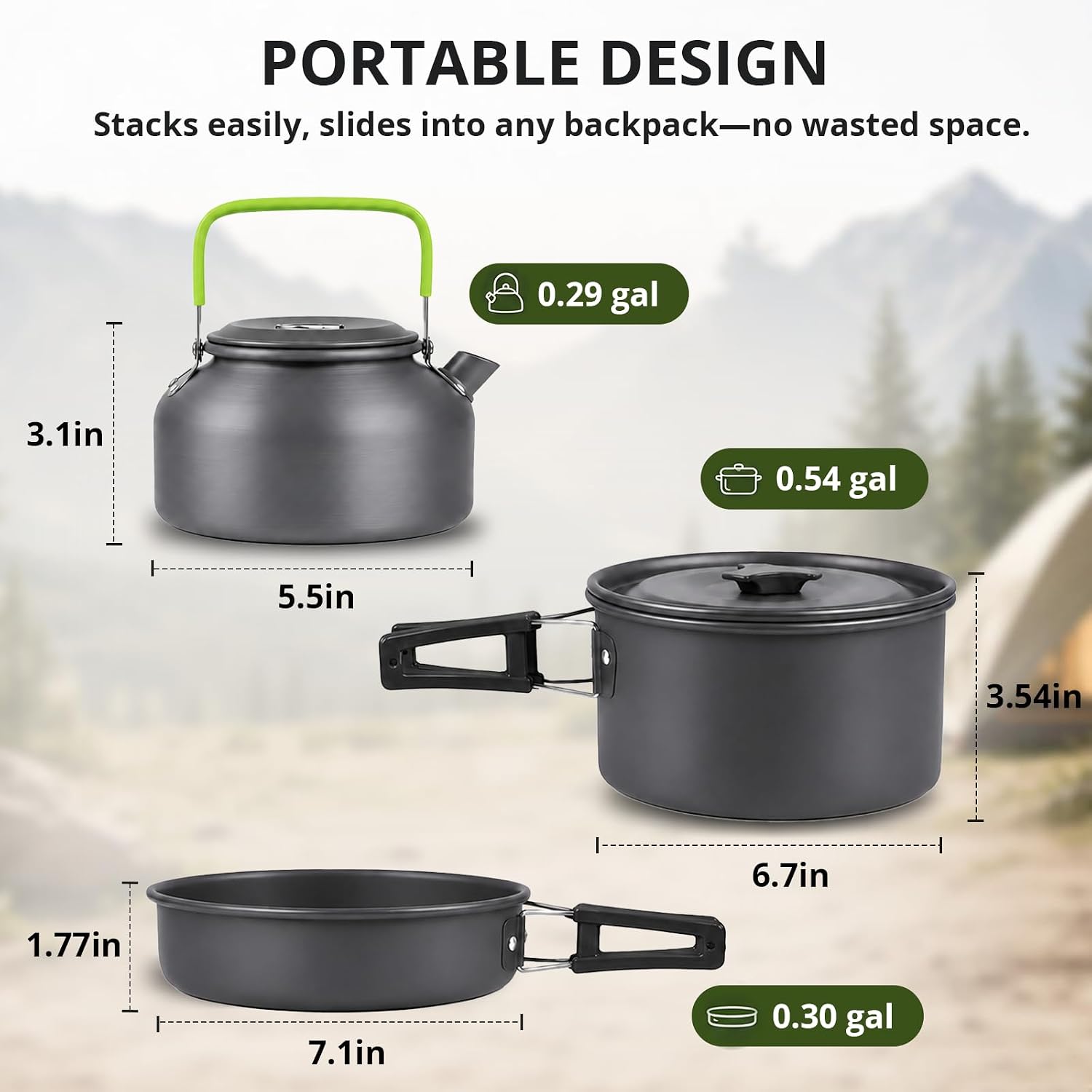 Detalle de aiGear CC01BK05 Camping Cookware Set for 1–2, with Pot, Pan and Kettle