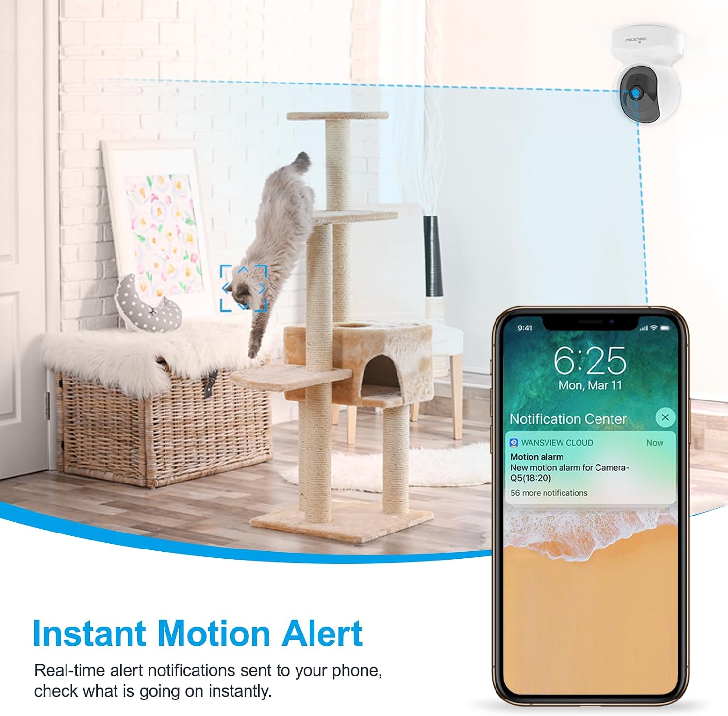 Detalle de Wansview 2K Indoor Pet Camera (Q5 2P): Real-time Pet & Baby Monitoring with 360° Pan/Tilt