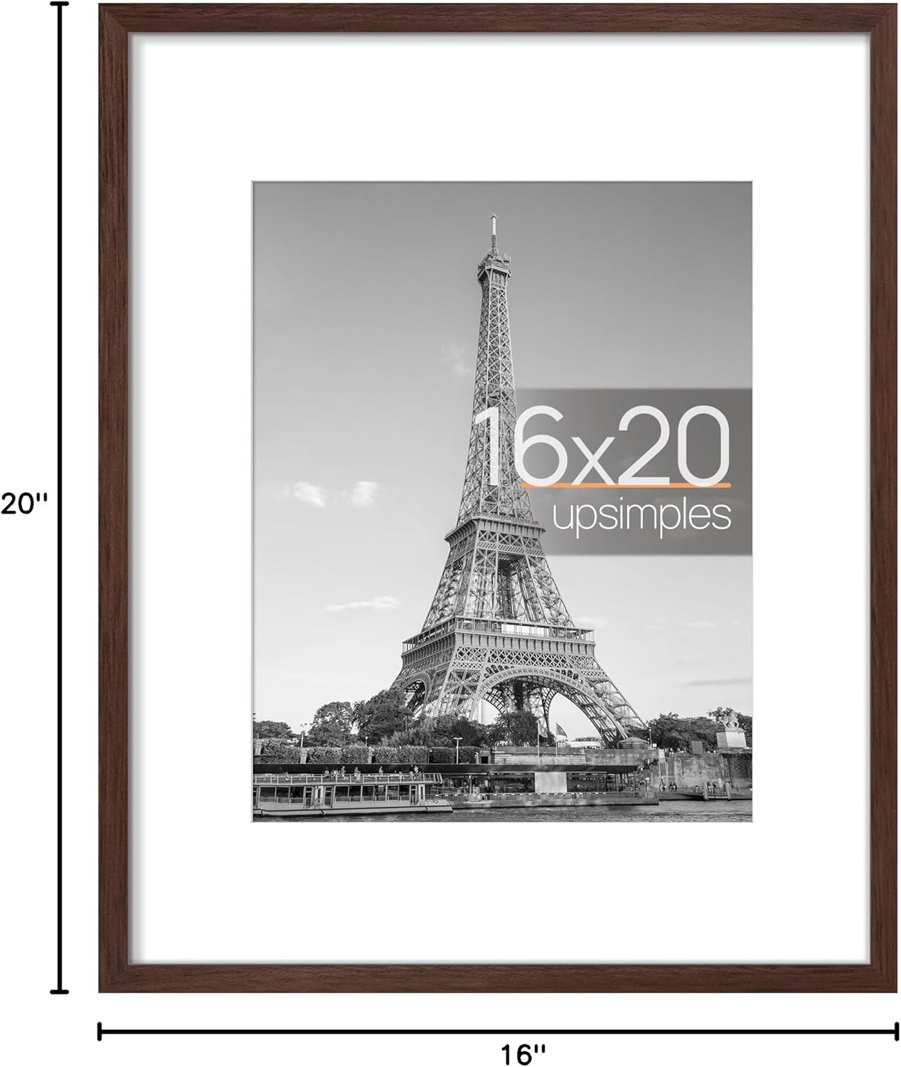 Detalle 2 de upsimples 16x20 Inch Picture Frame with Mat (11x14) or No Mat, Brown