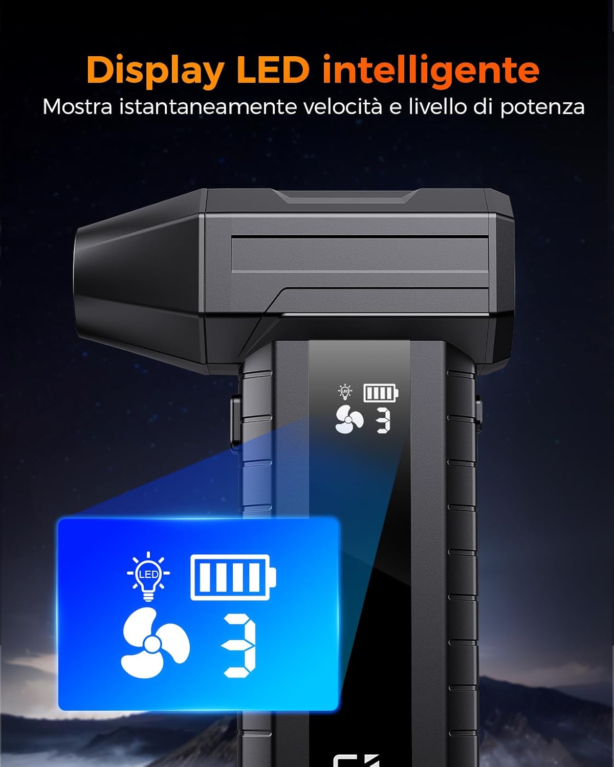 Detalle de Nevoke Soffiatore a Batteria – Mini soffiatore aria con Display Intelligente e LED