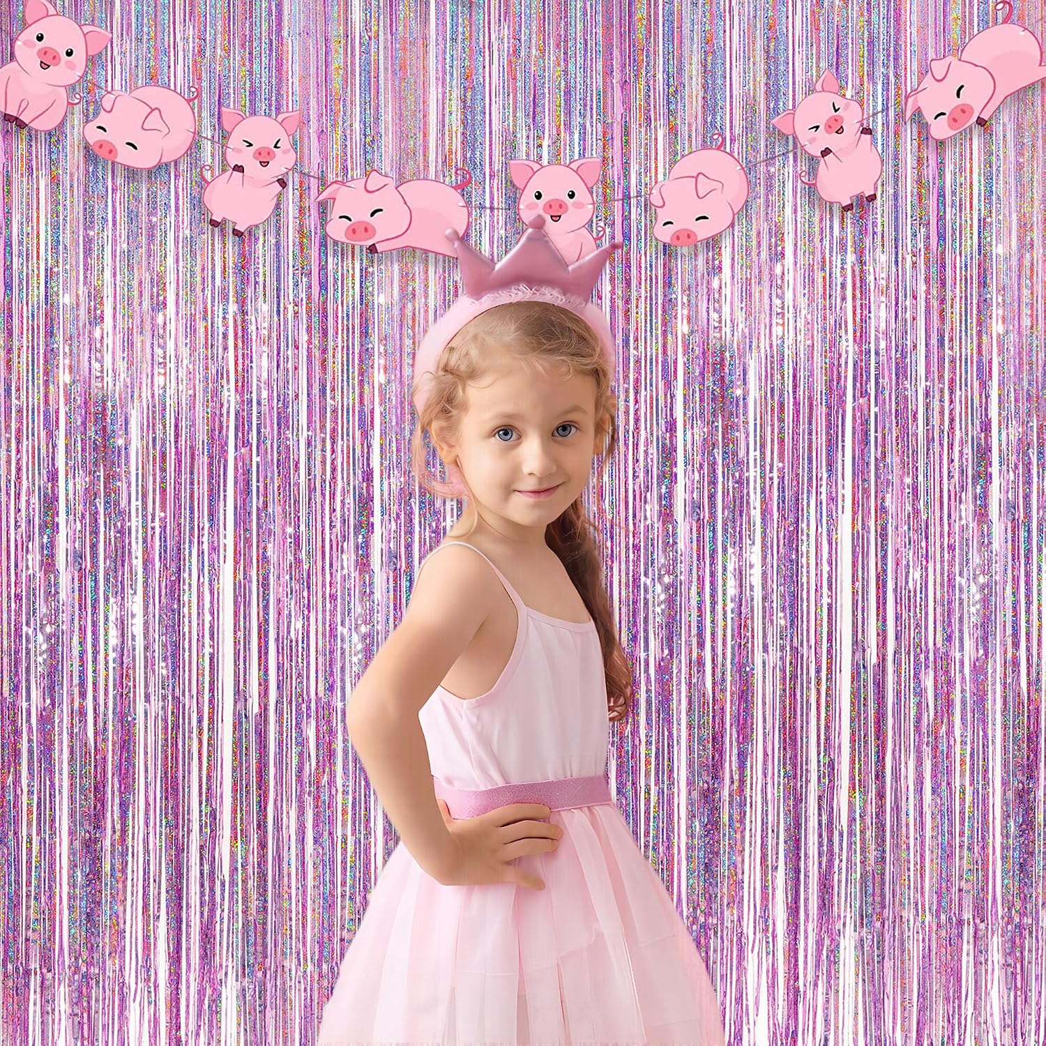 Thumbnail 5 de GREATRIL Lametta Vorhang Rosa Glitzer (2er-Set) – Party-Folienfransen als Deko für Einhorn, Prinzessin & mehr