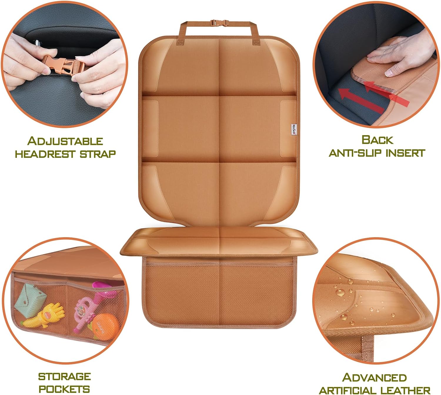 Detalle de Meolsaek Car Seat Protector Waterproof 600D Thick with Non-Slip Backing – Tan (2 pcs)