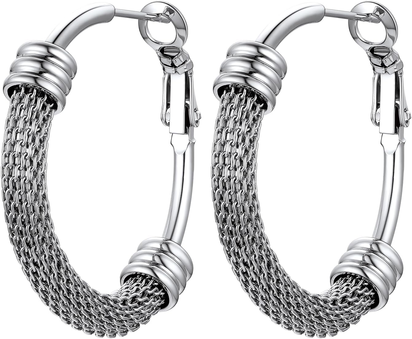 Detalle de PROSTEEL Orecchini cerchio a maglia metallica in acciaio ipoallergenico 316L, varie dimensioni