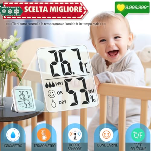 Thumbnail 7 de Antonki 2 pezzi Termometro Ambiente Interno e Igrometro Digitale – Monitor di Temperatura e Umidità per Casa, Asilo, Terrario e Serre