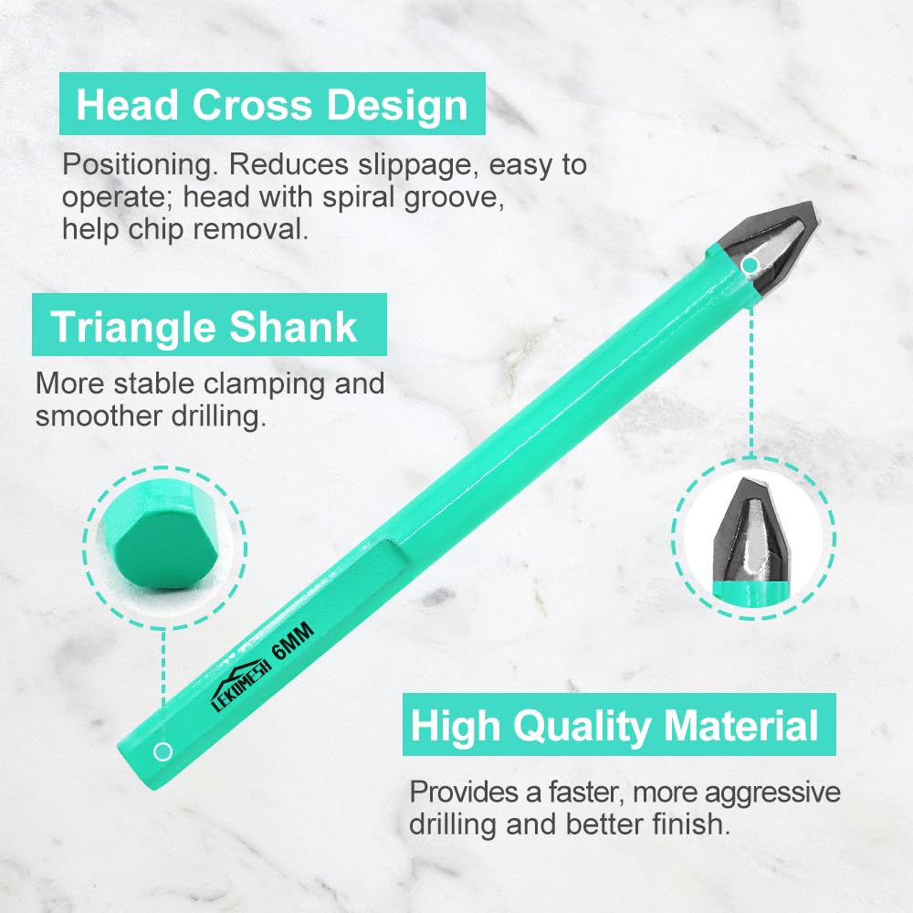 Detalle de LEKOMESH Masonry Drill Bits Set – 10-Piece Triangle Shank (5mm, 6mm, 8mm, 10mm, 12mm)