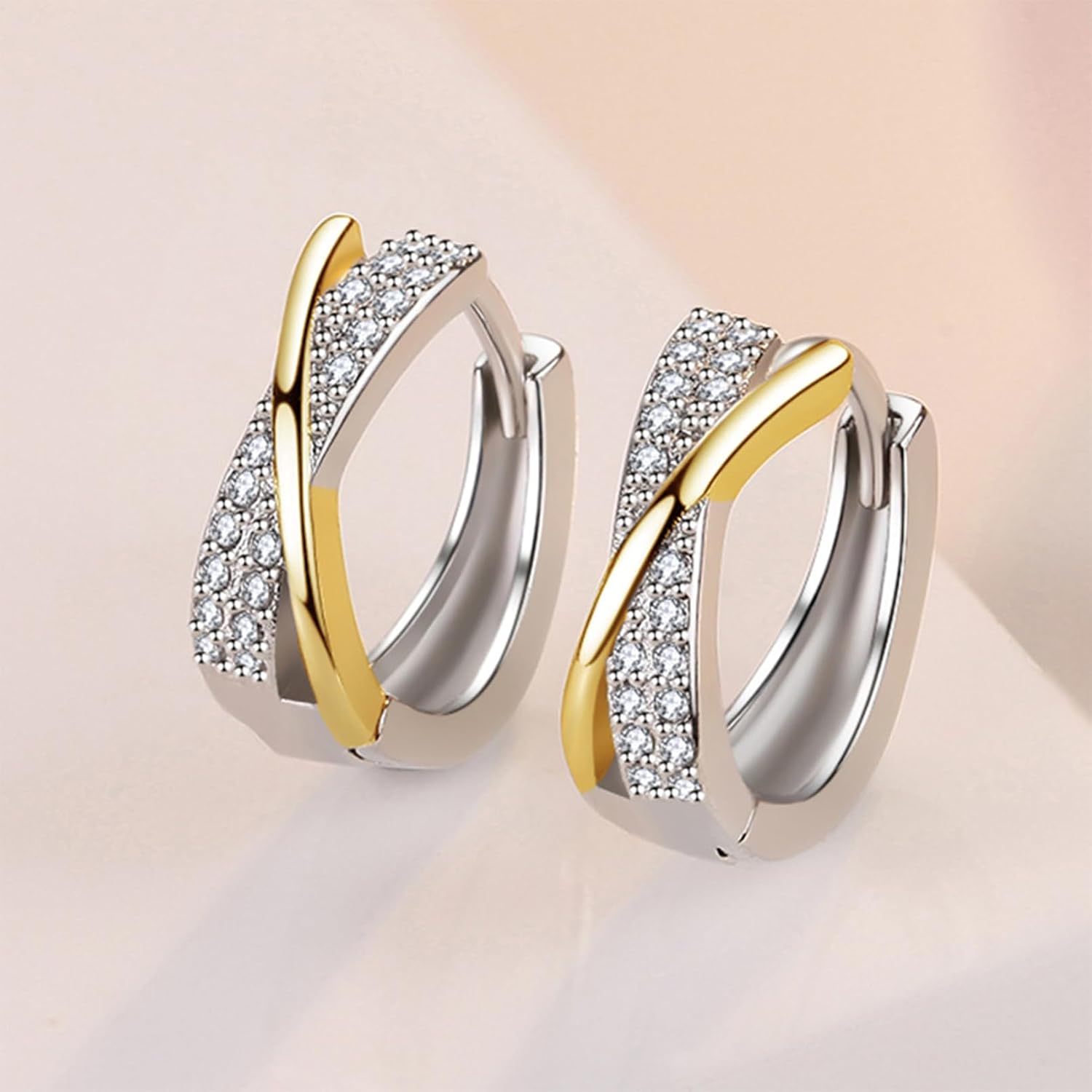 Detalle de Creolen Silber 925 mit Zirkonia – Kleine Huggie Ohrringe (10 mm) für Damen