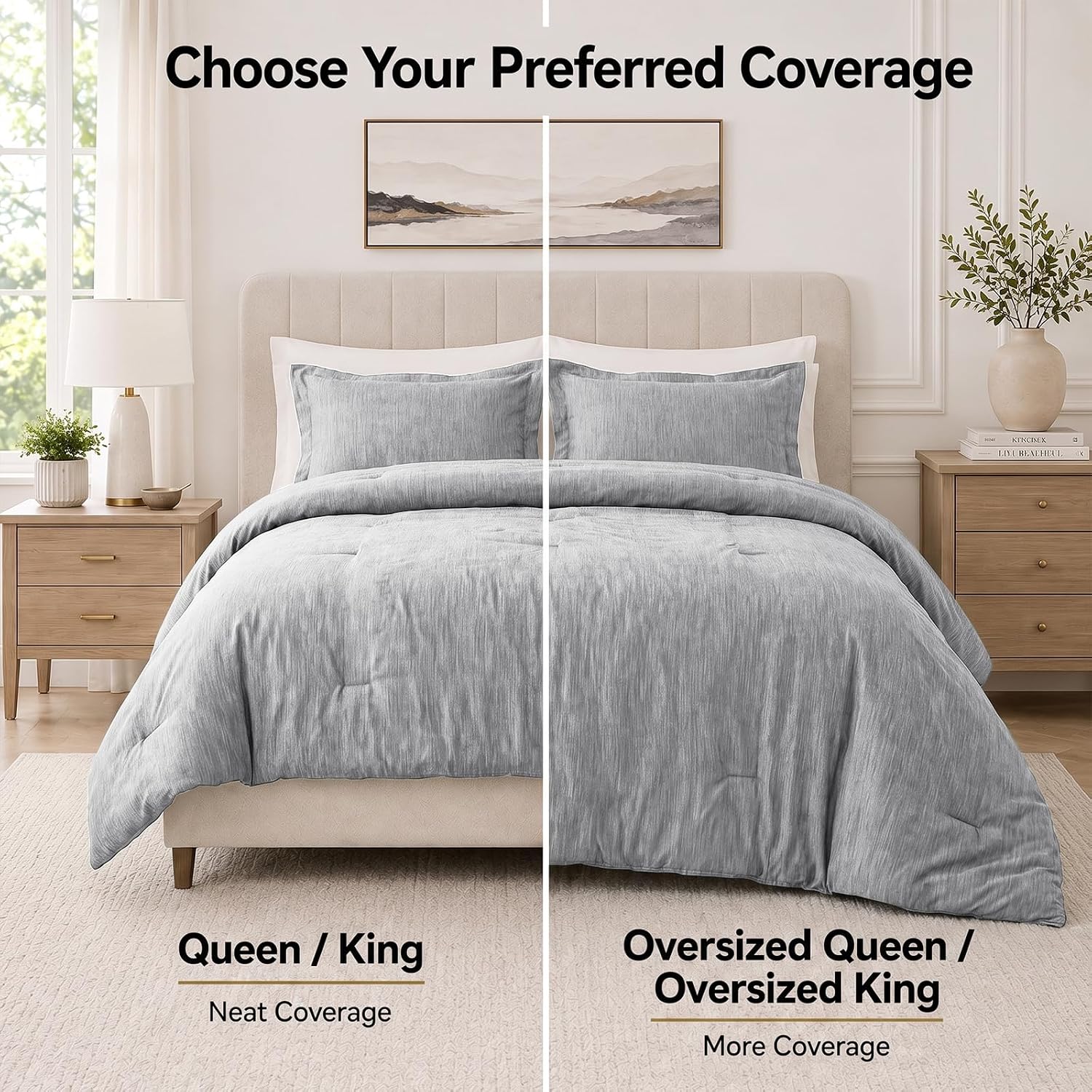 Detalle 2 de CozyLux Queen Comforter Set (3-Piece) in Light Gray, Double-Brushed Microfiber Cationic Dyeing