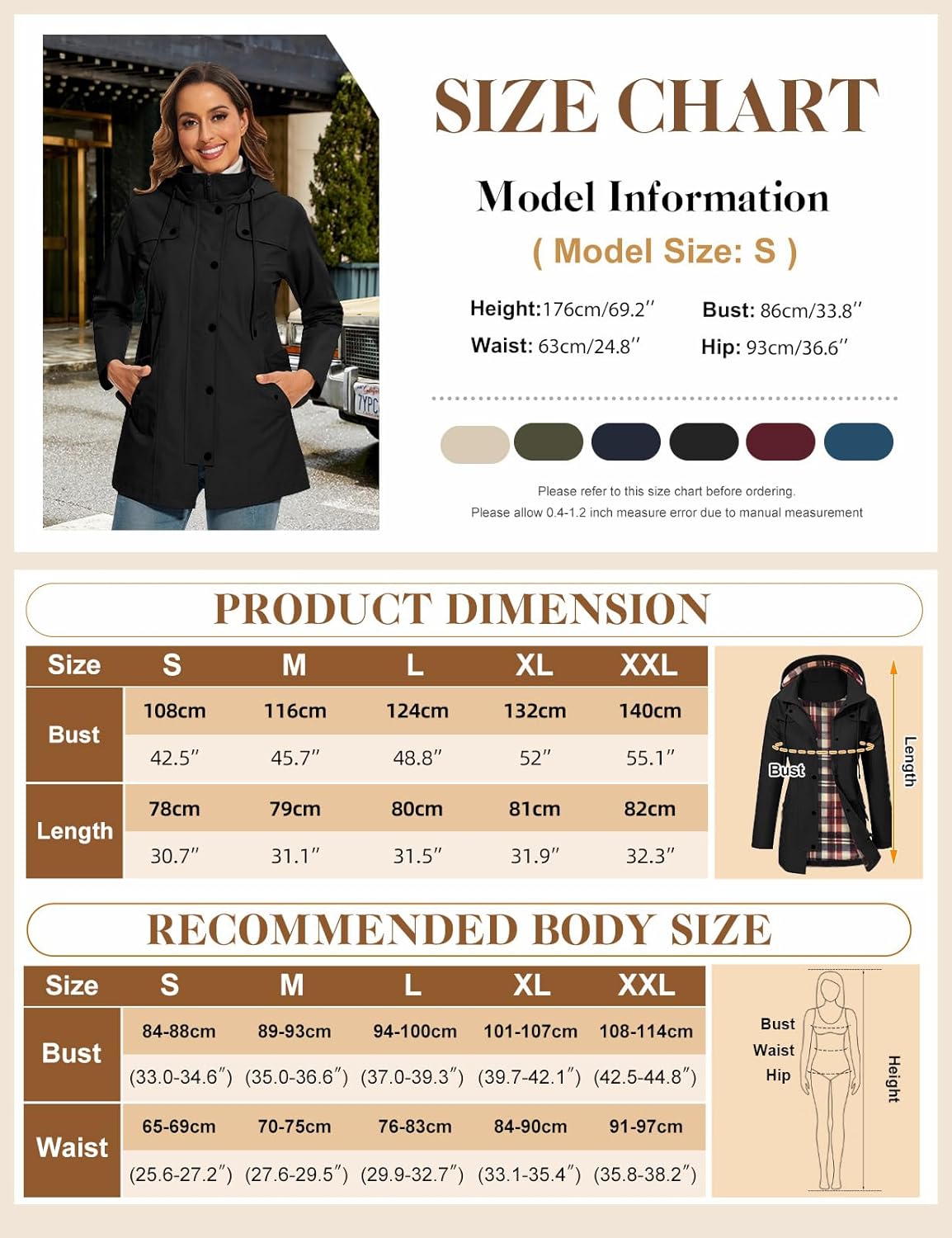 Thumbnail 5 de UMIPUBO Womens Waterproof Jackets: Long Hooded Raincoat for Outdoor Adventures