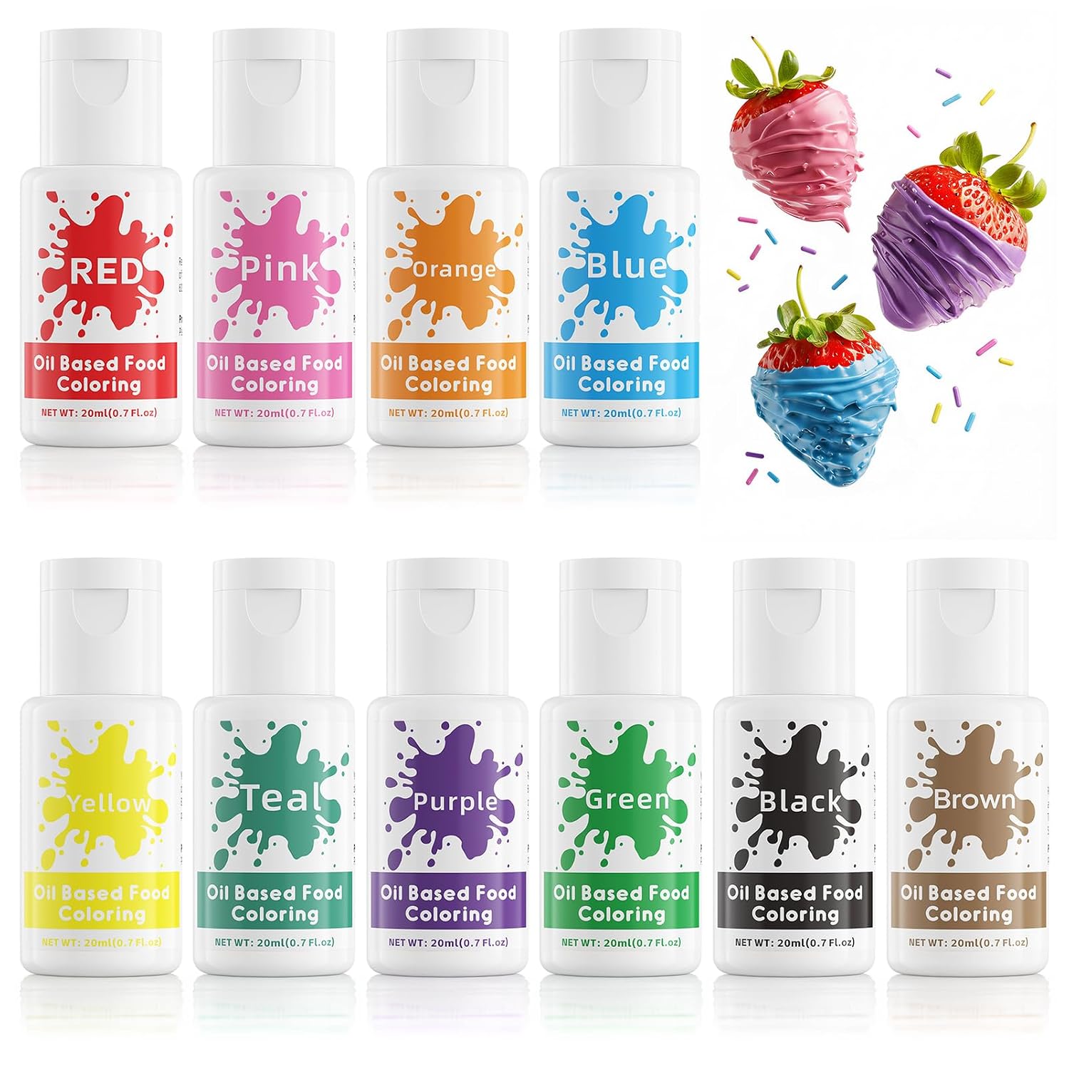 Detalle de Oil-Based Food Coloring Set for Chocolate, 10 Colors, 20 mL Bottles