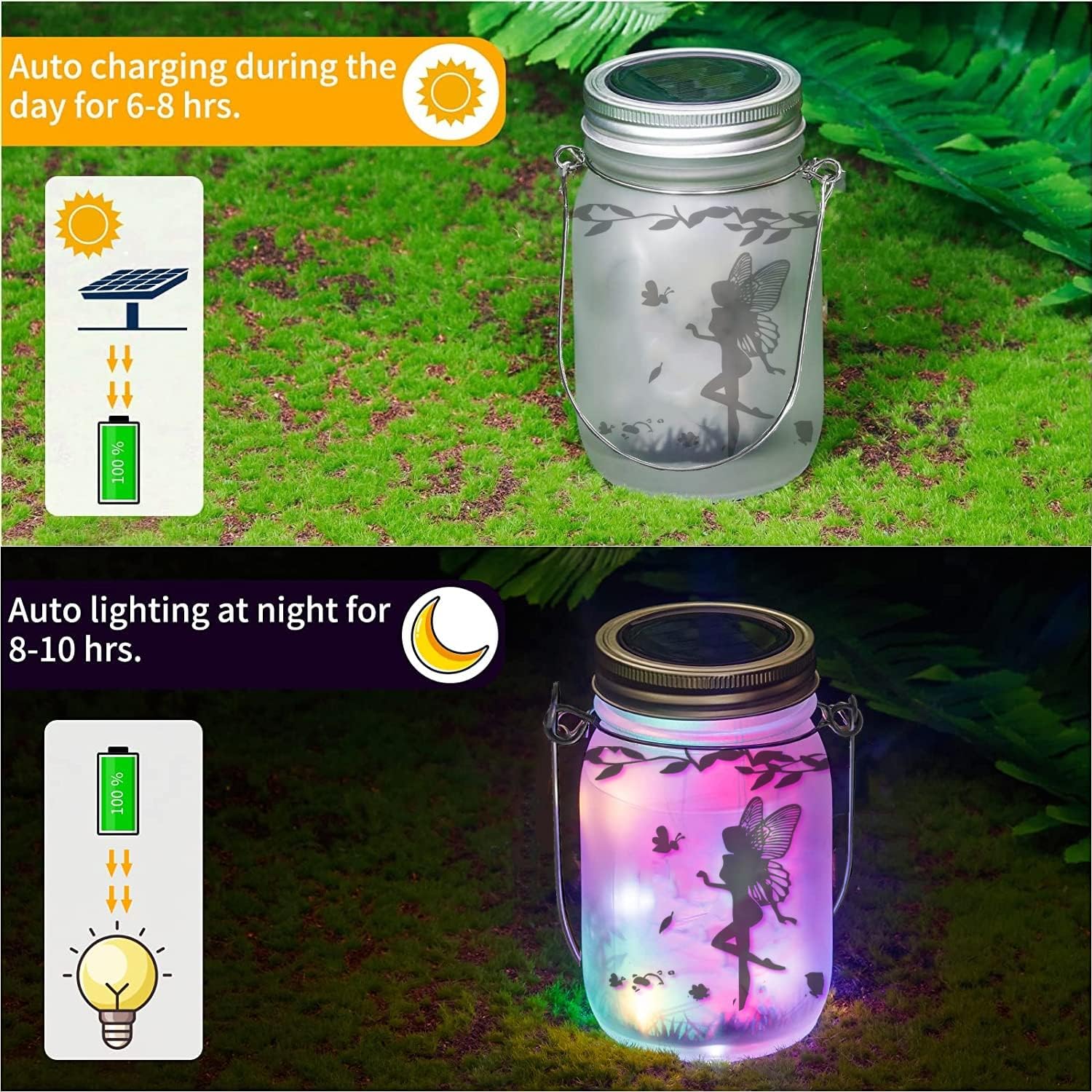 Thumbnail 1 de Solar Fairy Lantern Outdoor – Frosted Glass Mason Jar LED Lights