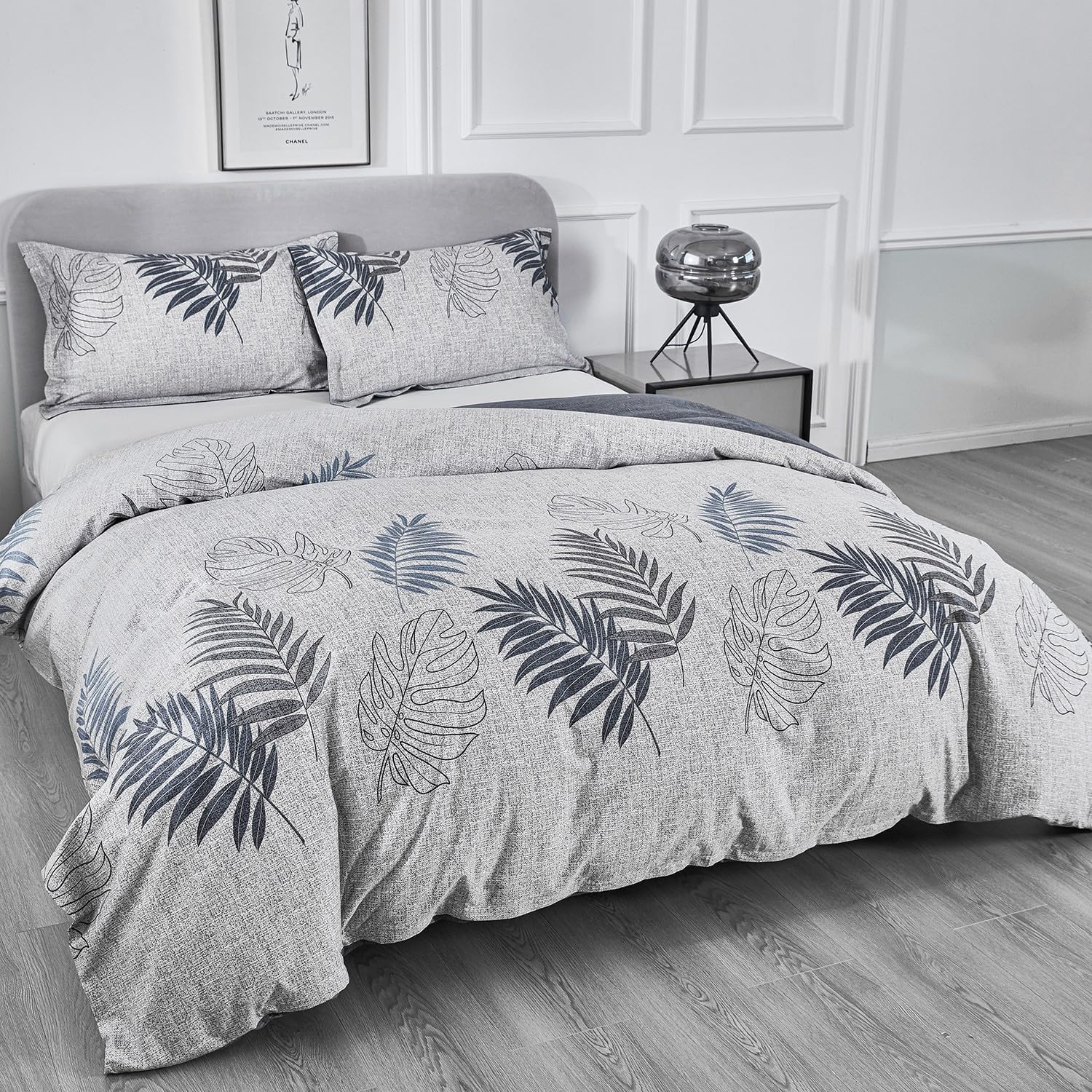Thumbnail 3 de OAITE 01 King Cotton Duvet Cover Set, Grey-Blue Floral, 3 Pieces