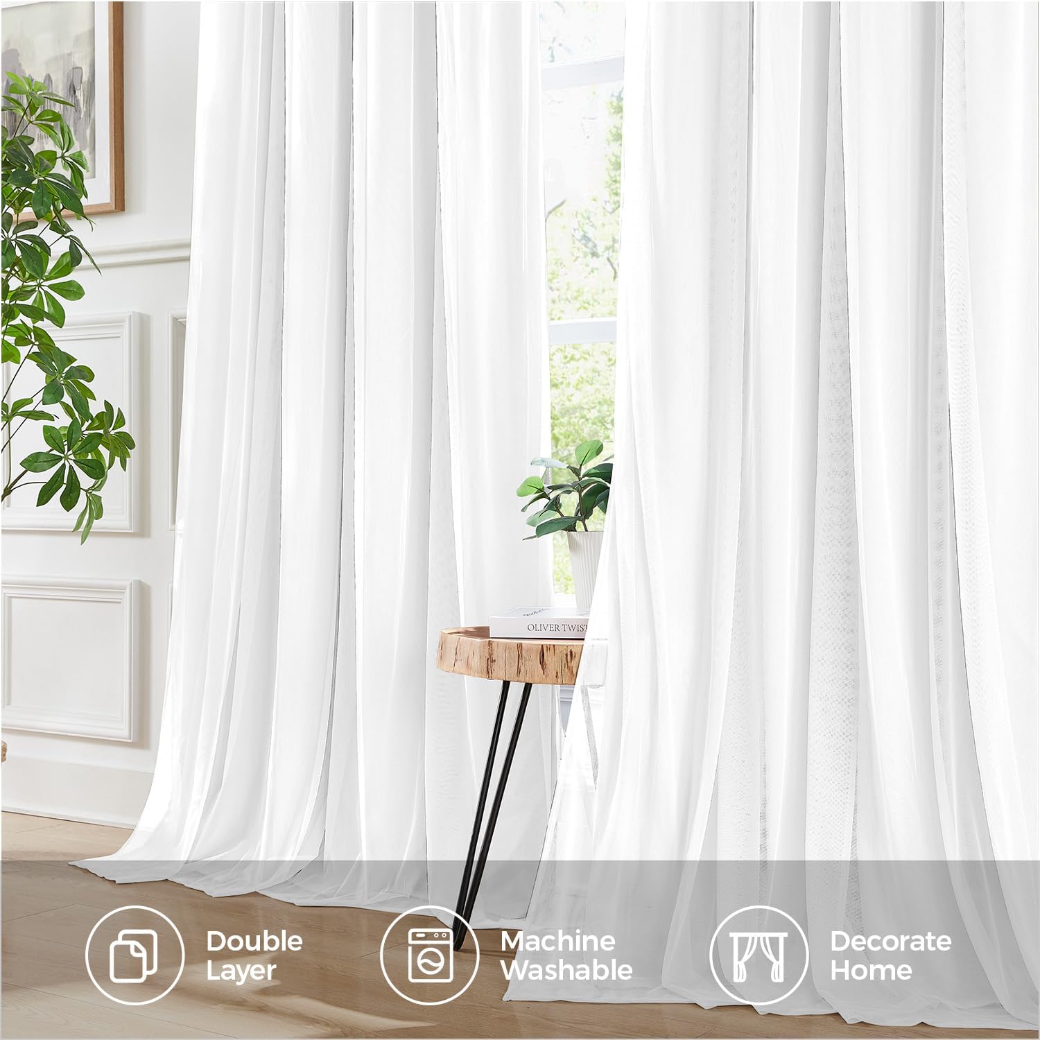 Detalle 2 de Swandream Double Layer Blackout Curtains, White, 52" x 84", 2 Panels