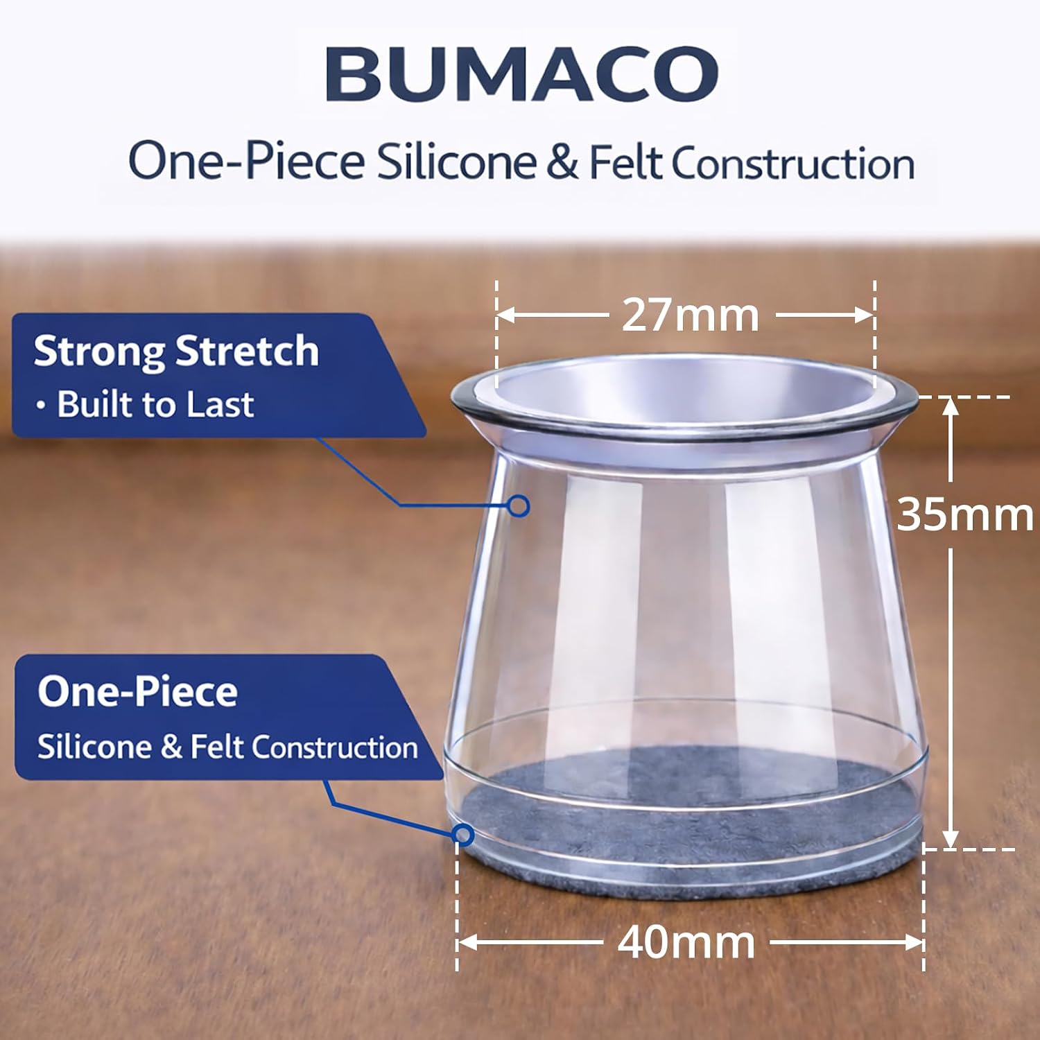 Thumbnail 5 de BUMACO CJC-002 Chair Leg Protectors, 40-Pack Clear Silicone with Felt
