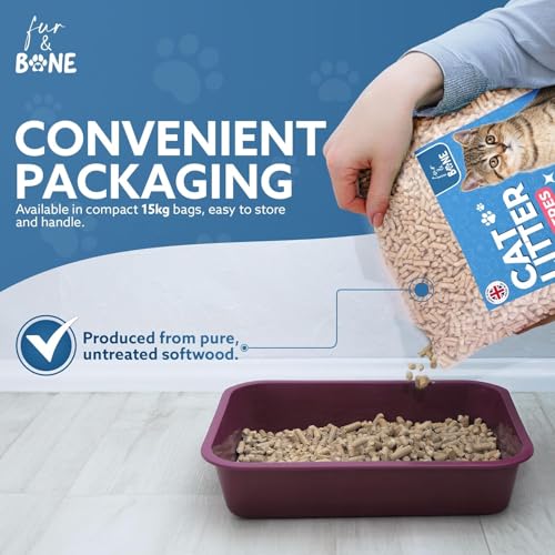 Detalle de Fur & Bone 2 x 30L Cat Litter – Ultra Absorbent Biodegradable Wooden Pellets with Natural Scandinavian Timber Aroma