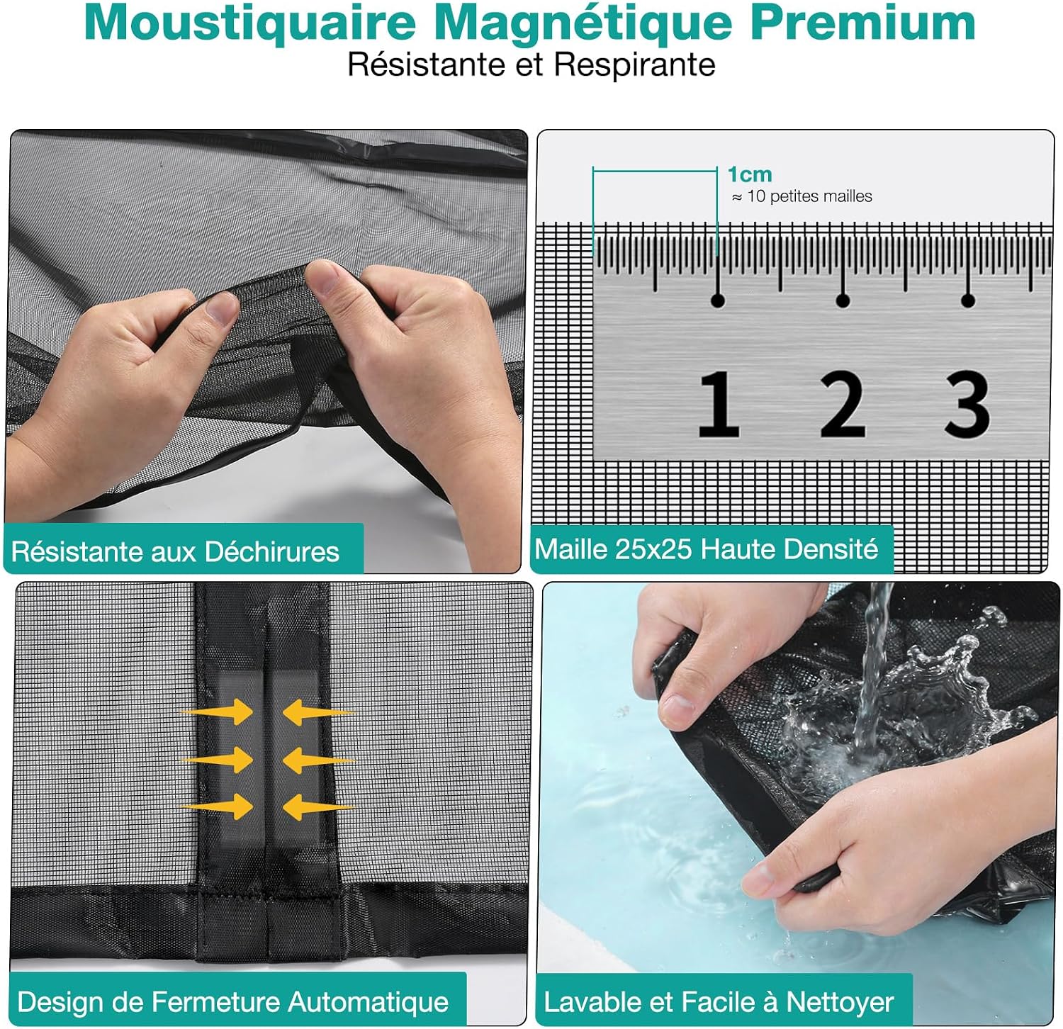 Detalle de HALIDOOR Moustiquaire Porte Fenêtre 140x210 cm – Rideau anti-moustique noir, fermeture automatique, sans perçage