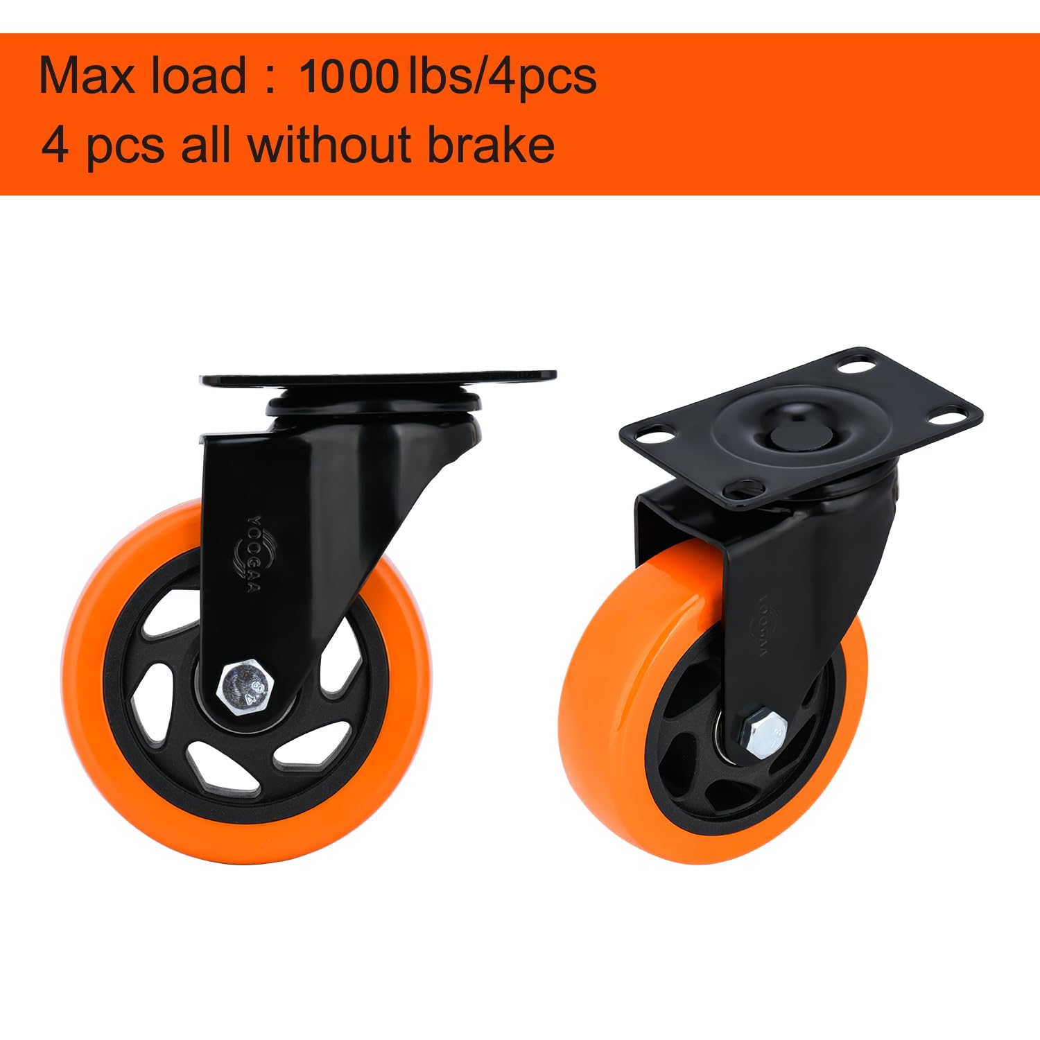 Detalle 1 de YOOGAA Swivel Plate Casters, 4-inch