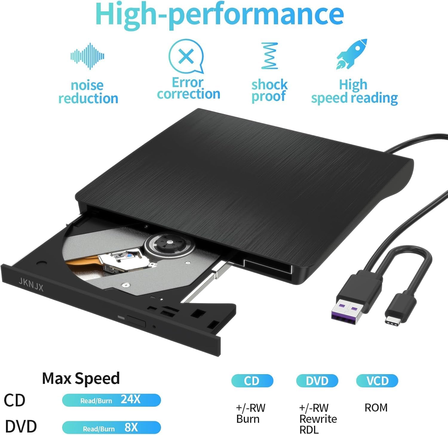 Thumbnail 1 de External USB 3.0 & Type-C CD/DVD Drive (CD-R/RW & DVD±RW) for Windows, macOS, and Linux