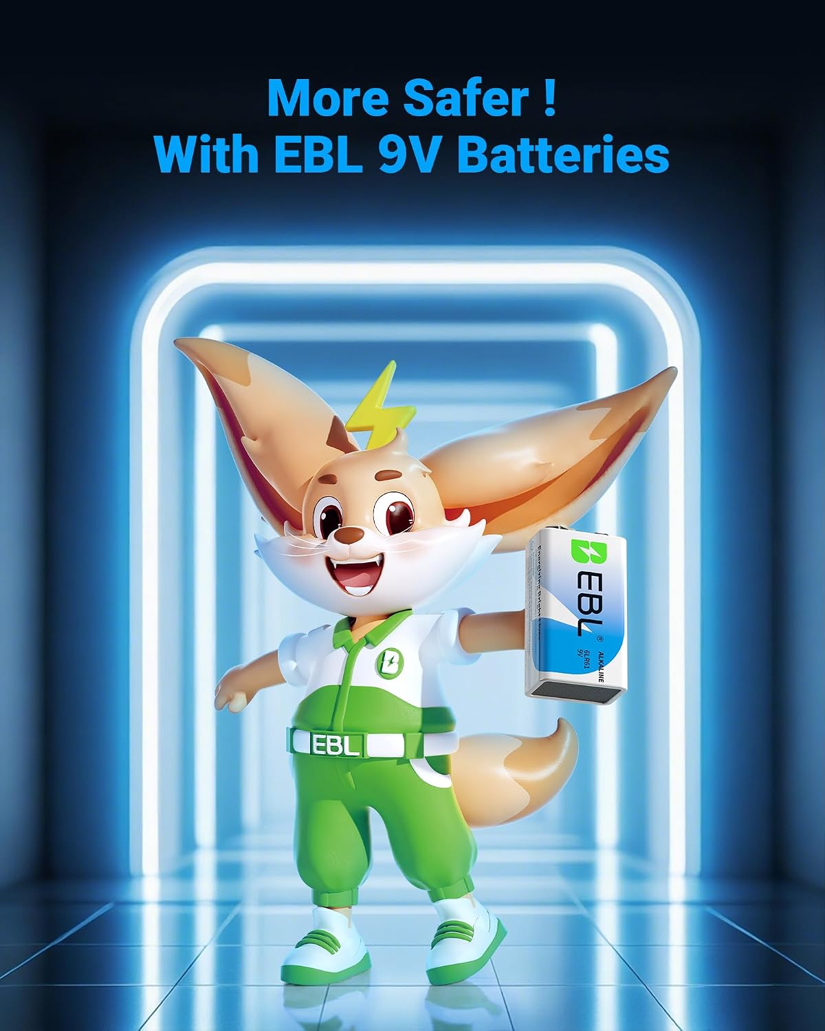 Detalle de EBL 9V Batteries 8 Pack — Alkaline, Non-Rechargeable, 7-Year Shelf Life