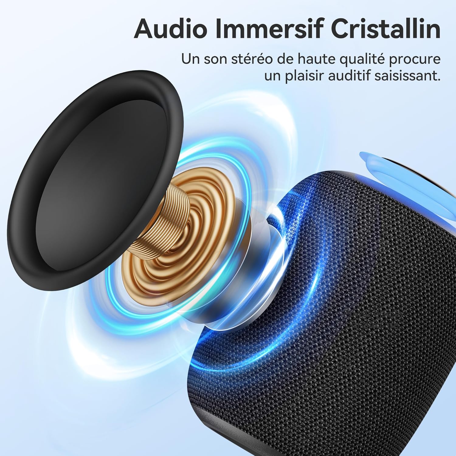 Detalle de oraolo Mini Enceinte Bluetooth Portable – 24W, IPX7, Bluetooth 5.3, lumière RGB et appairage TWS