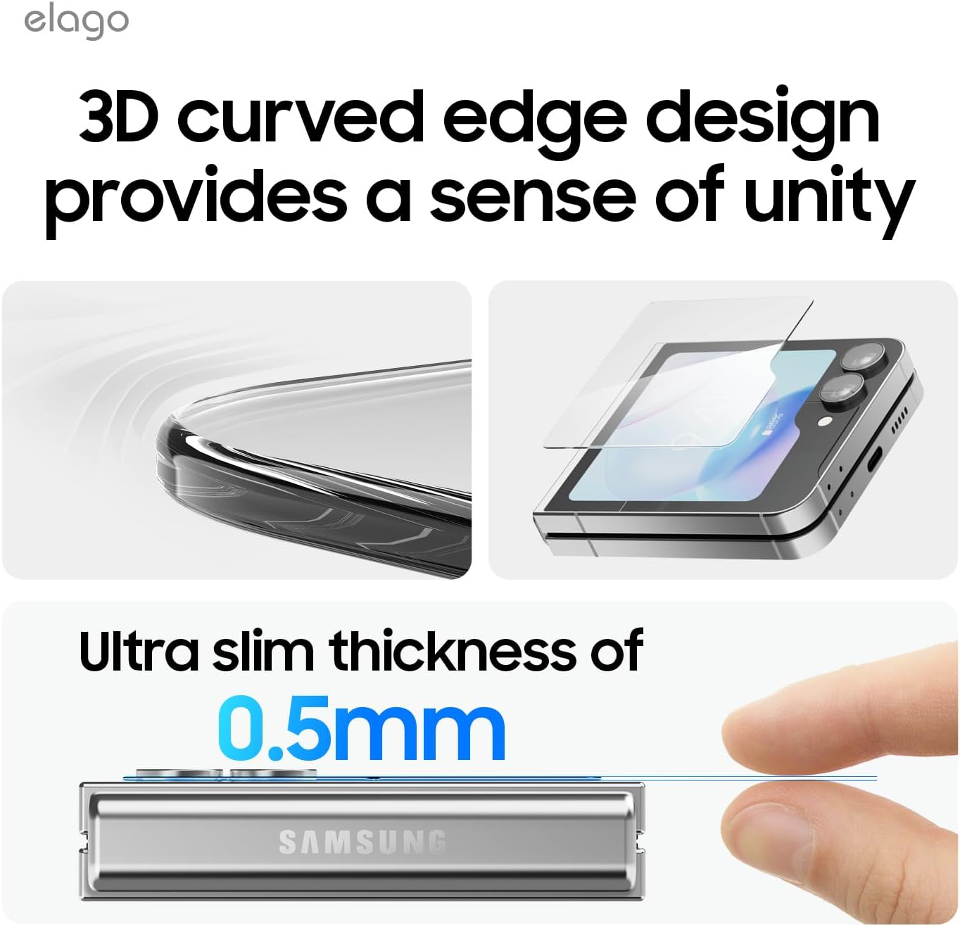 Detalle de elago Proteggi Schermo in Vetro Flessibile con finestra per Samsung Galaxy Z Flip 7 FE / Z Flip 6 / Z Flip 5