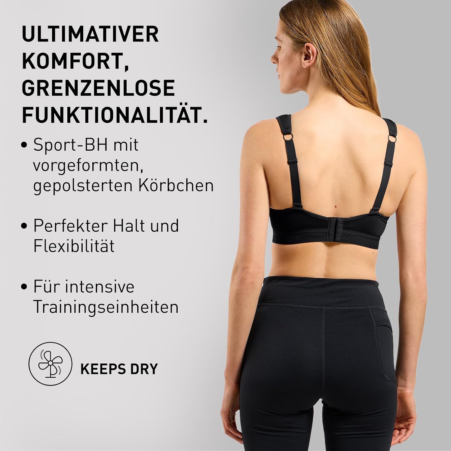 Detalle de Odlo Sport BH Padded High I: Gepolsterter High-Support-BH für Damen mit nachhaltiger Qualität