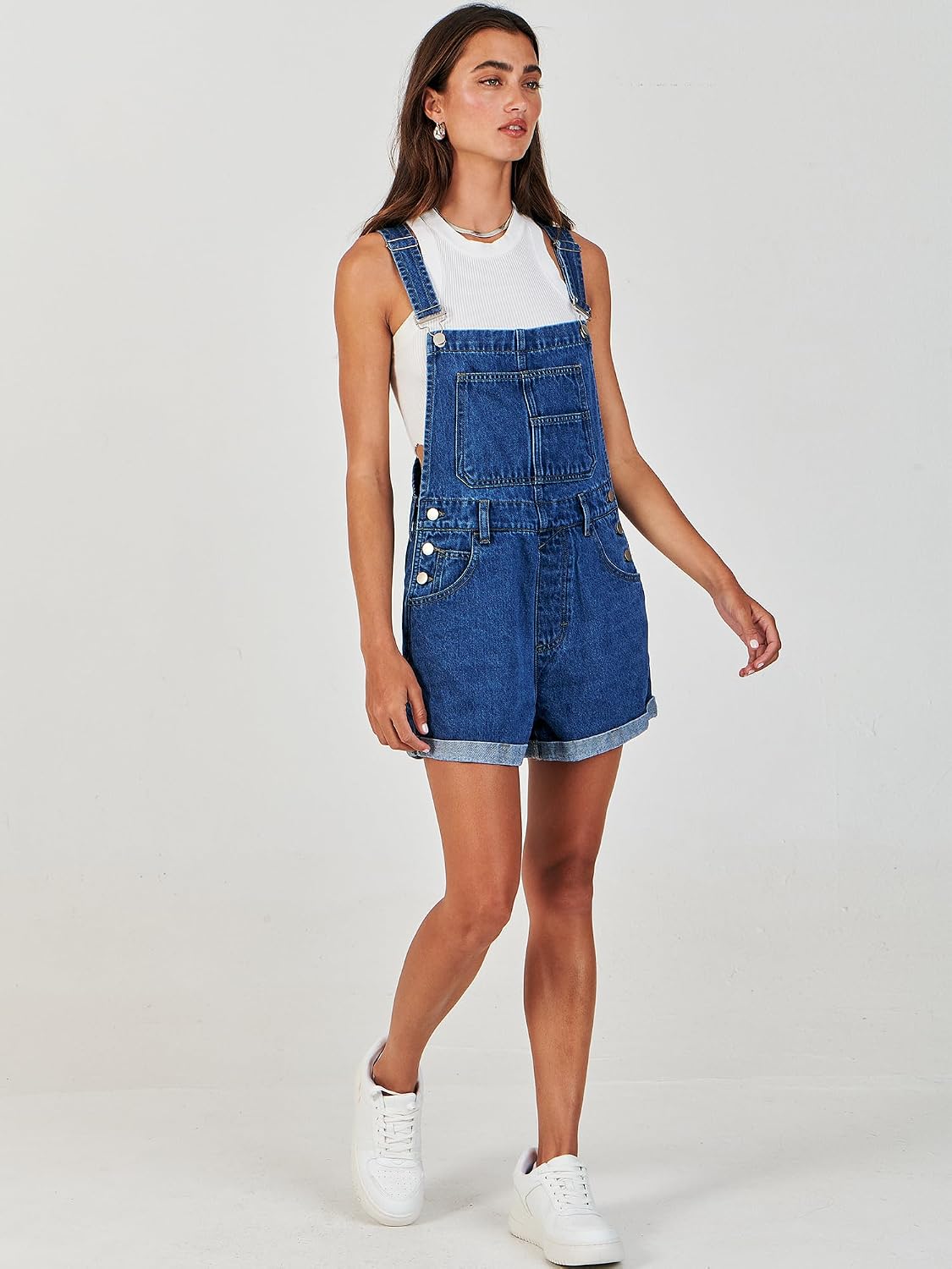 Detalle de ANRABESS Denim Short Overalls for Women — Casual Loose-Fit Jumpsuit