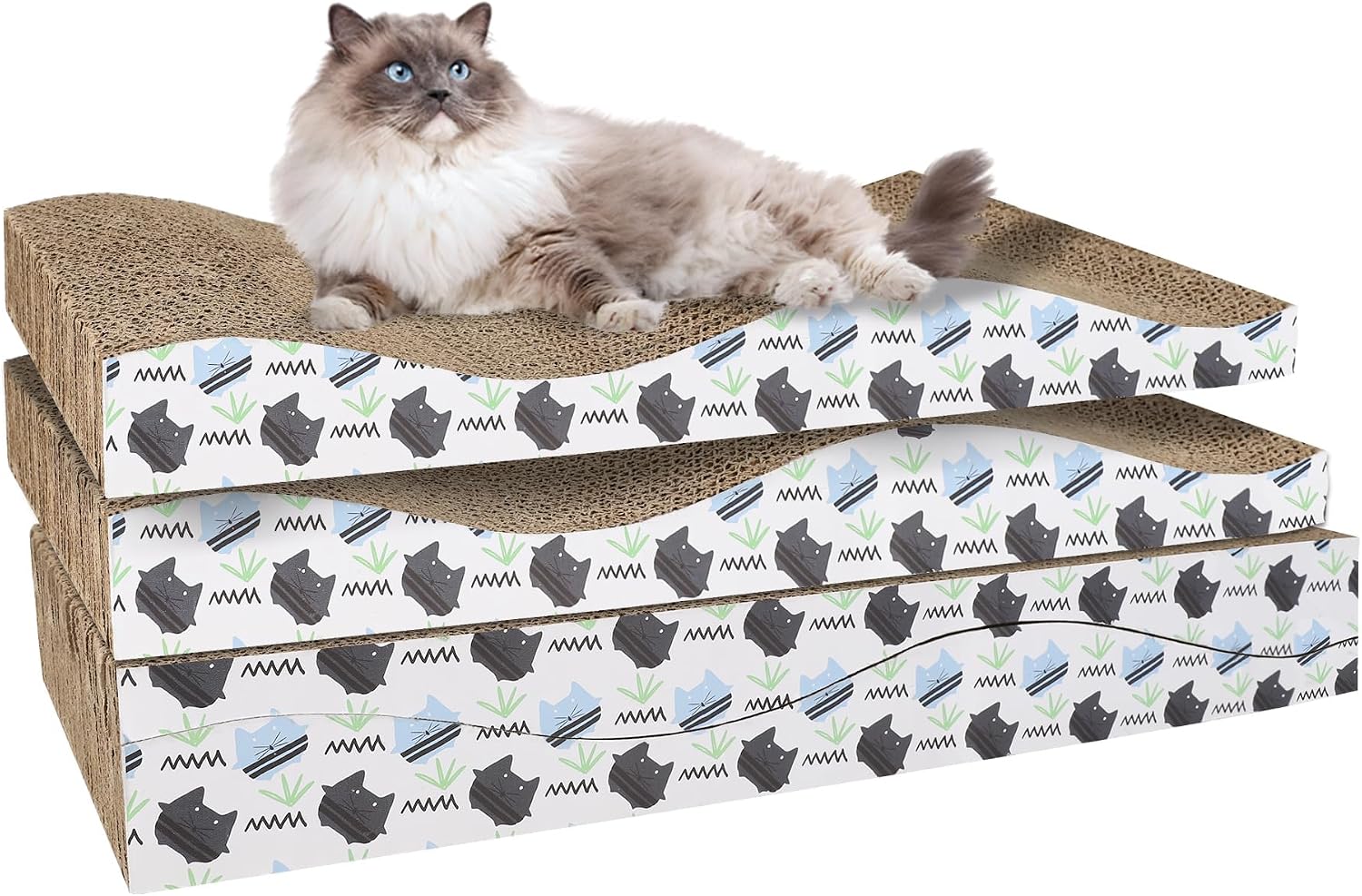 Detalle de OMATSBEH 4 Pack Cat Scratcher Pad – Cardboard Scratch Boards for Indoor Cats (Grey)