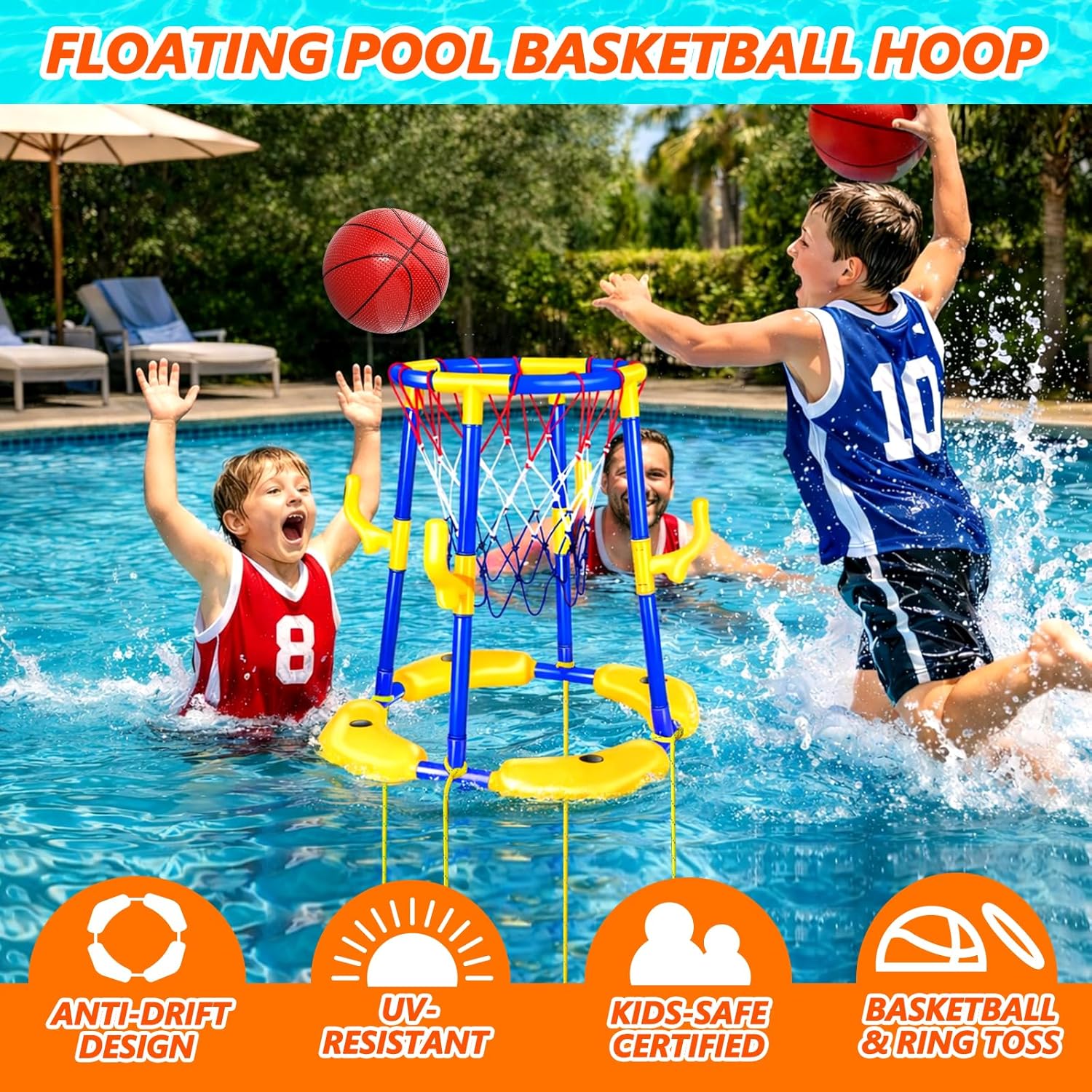 Detalle de Doviden Pool Basketball Hoop Floating with Anti-Tip & Anti-Drift Design