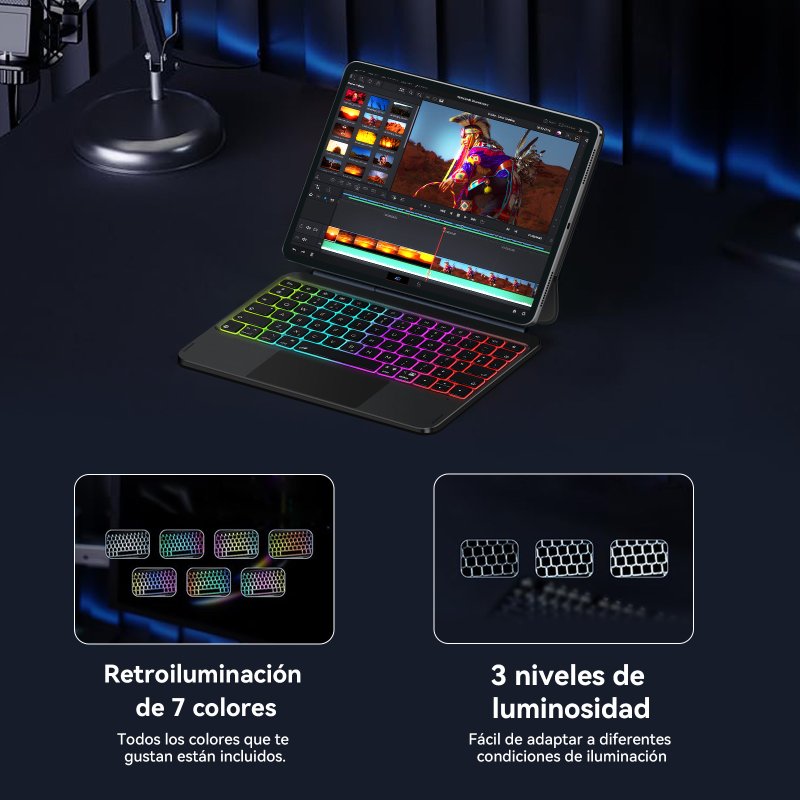 Thumbnail 2 de Funda con teclado mágico Vanwind para iPad Pro 11" (2024 M4) y 11" (2025 M5) con trackpad – Negro faux