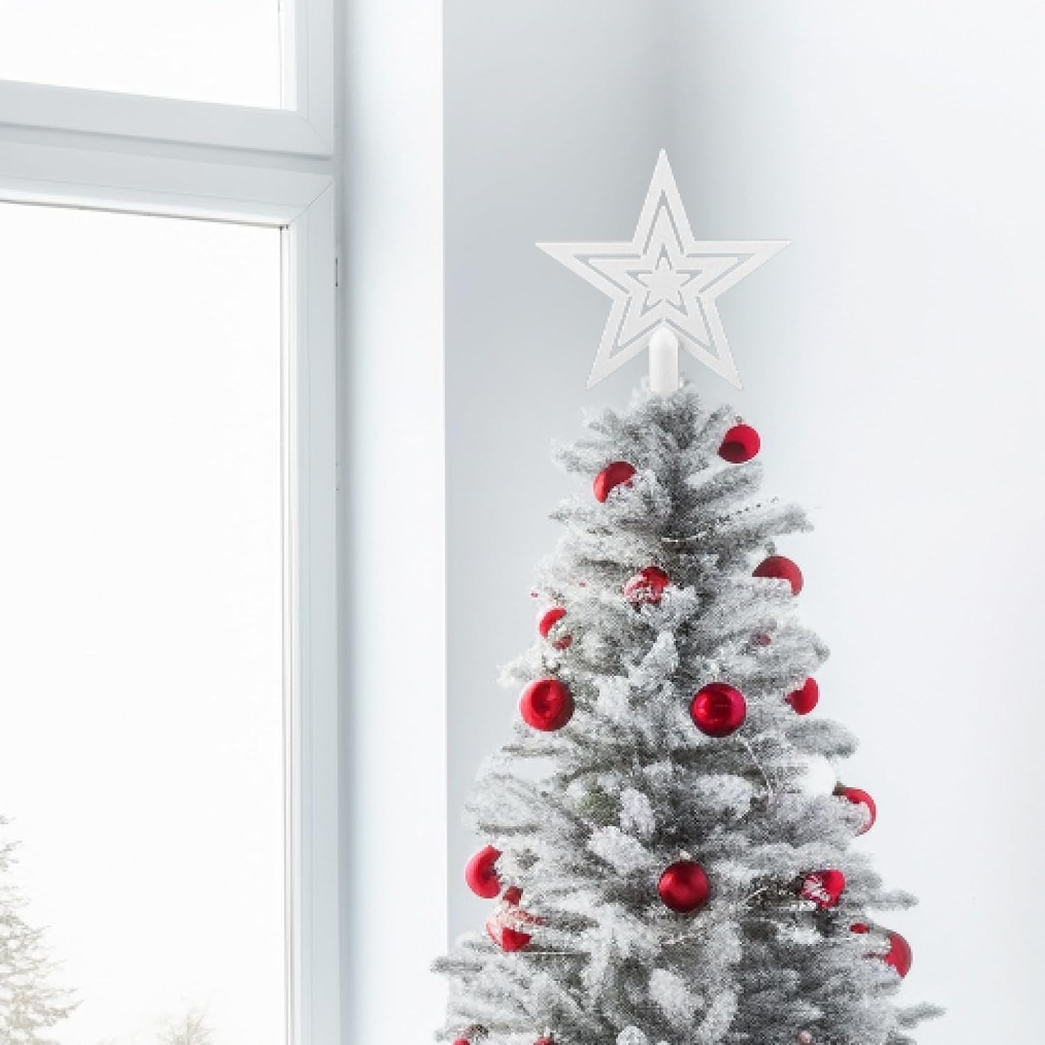 Detalle de COM-FOUR® Étoile à Paillettes pour Sapin de Noël – 20 cm, blanc incassable