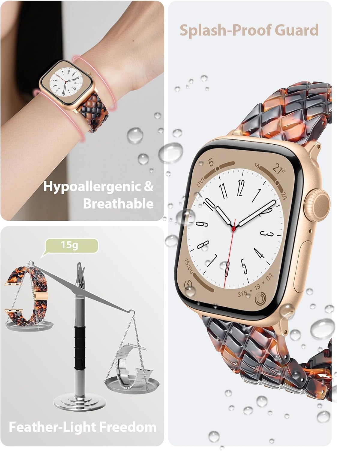 Thumbnail 2 de V.R.HOPE Resin Straps for Apple Watch (40/41/42/38mm) – Tortoise Shell